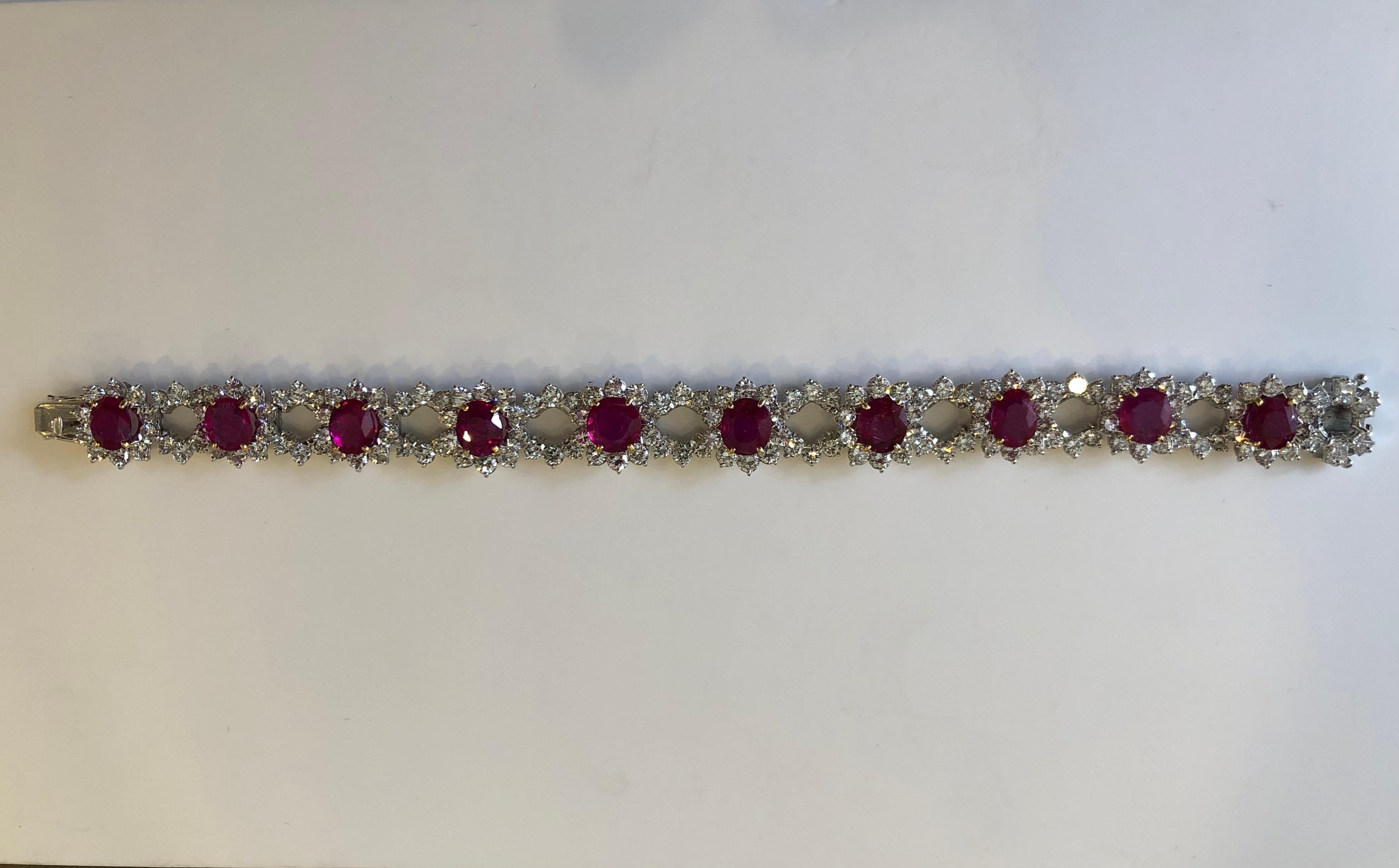 Contemporary Certificated Burmese Ruby and Diamond Bracelet Set in Platinum 17 Carat Rubies For Sale