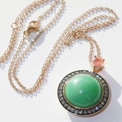Certificated Jade Rhodochrosite Brilliant Pendant 18kt with Chain
