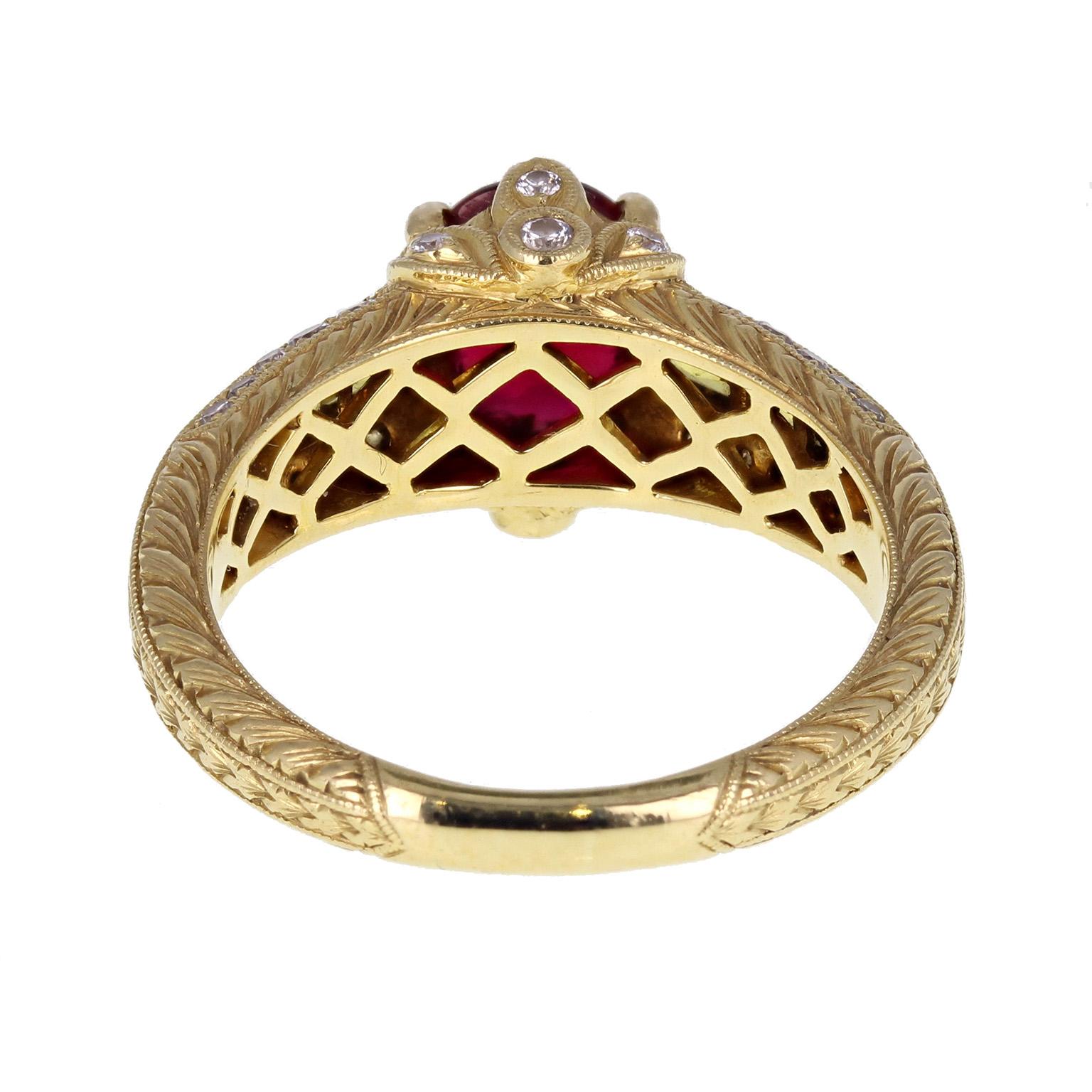 Modern Certificated Red Spinel Yellow Sapphire Diamond Fancy 18 Carat Gold Ring For Sale
