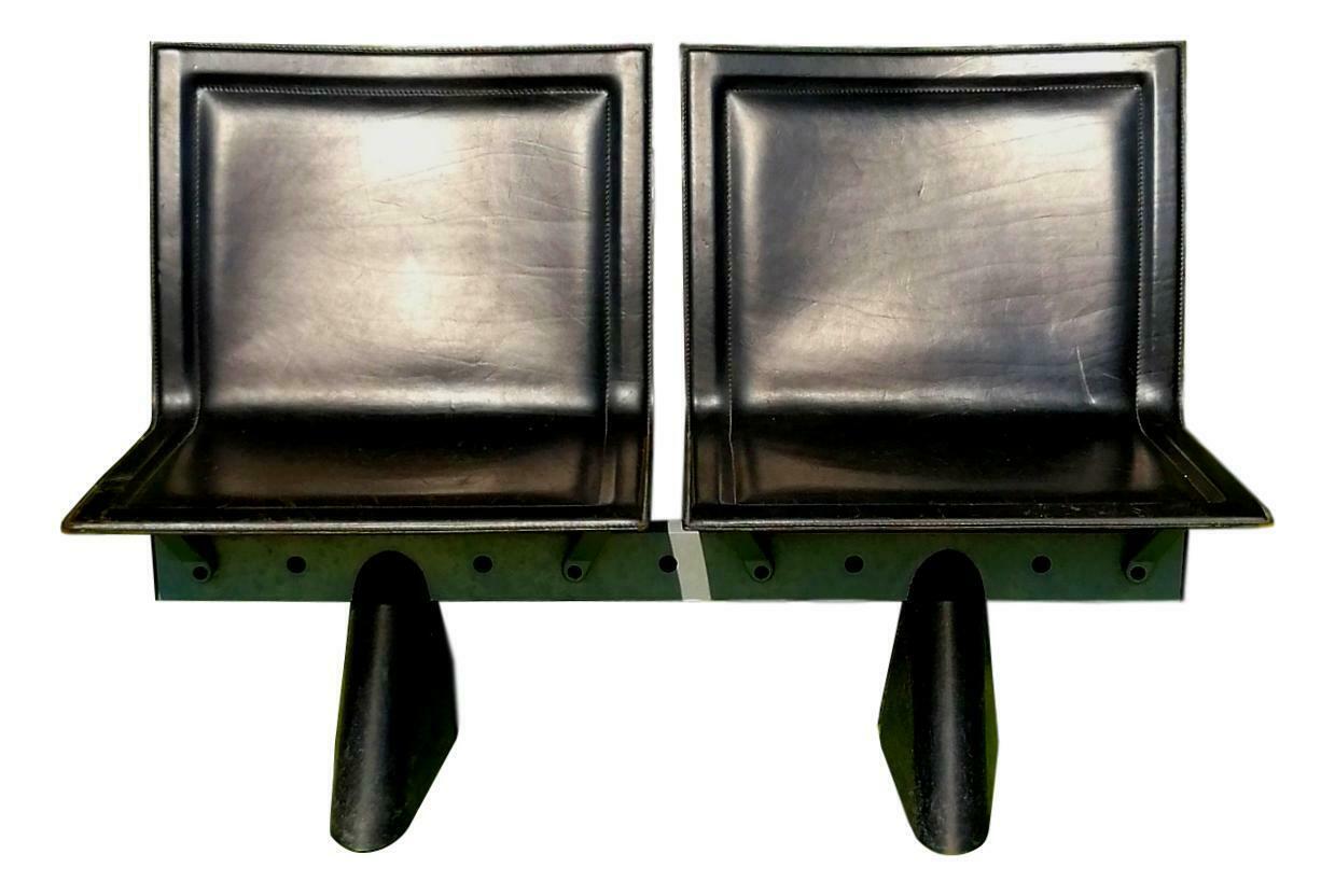 splendid very rare two-seater sofa, original production by matteograssi, design study of matteograssi projects, made on a steel and metal structure, seat and back in black leather

from Fiumicino airport, waiting sessions, 1990 restyling by