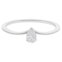 0.23 Ct SI/H Diamond Solitaire Ring Curved Wedding Band 18k White Gold Jewelry
