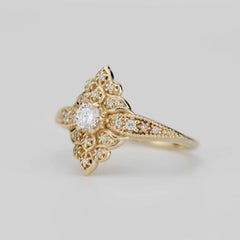 Certified 0.25ct Diamond Art Deco 18k Gold Ring Handmade by NOOI JEWELRY