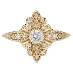 Certified 0.25ct Diamond Art Deco 18k Gold Ring Handmade by NOOI JEWELRY