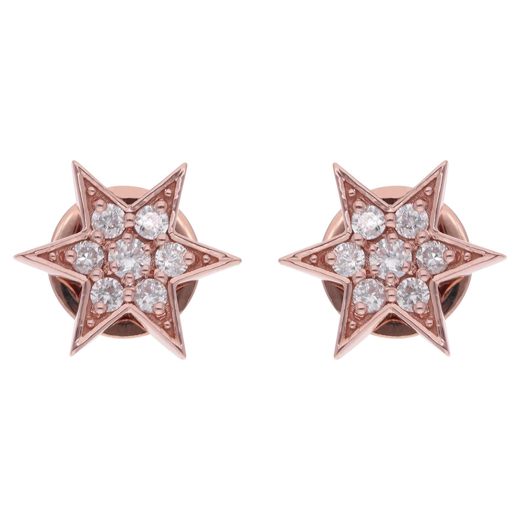Certified 0.28 Carat SI/H Diamond Starburst Stud Earrings 18 Karat Rose Gold
