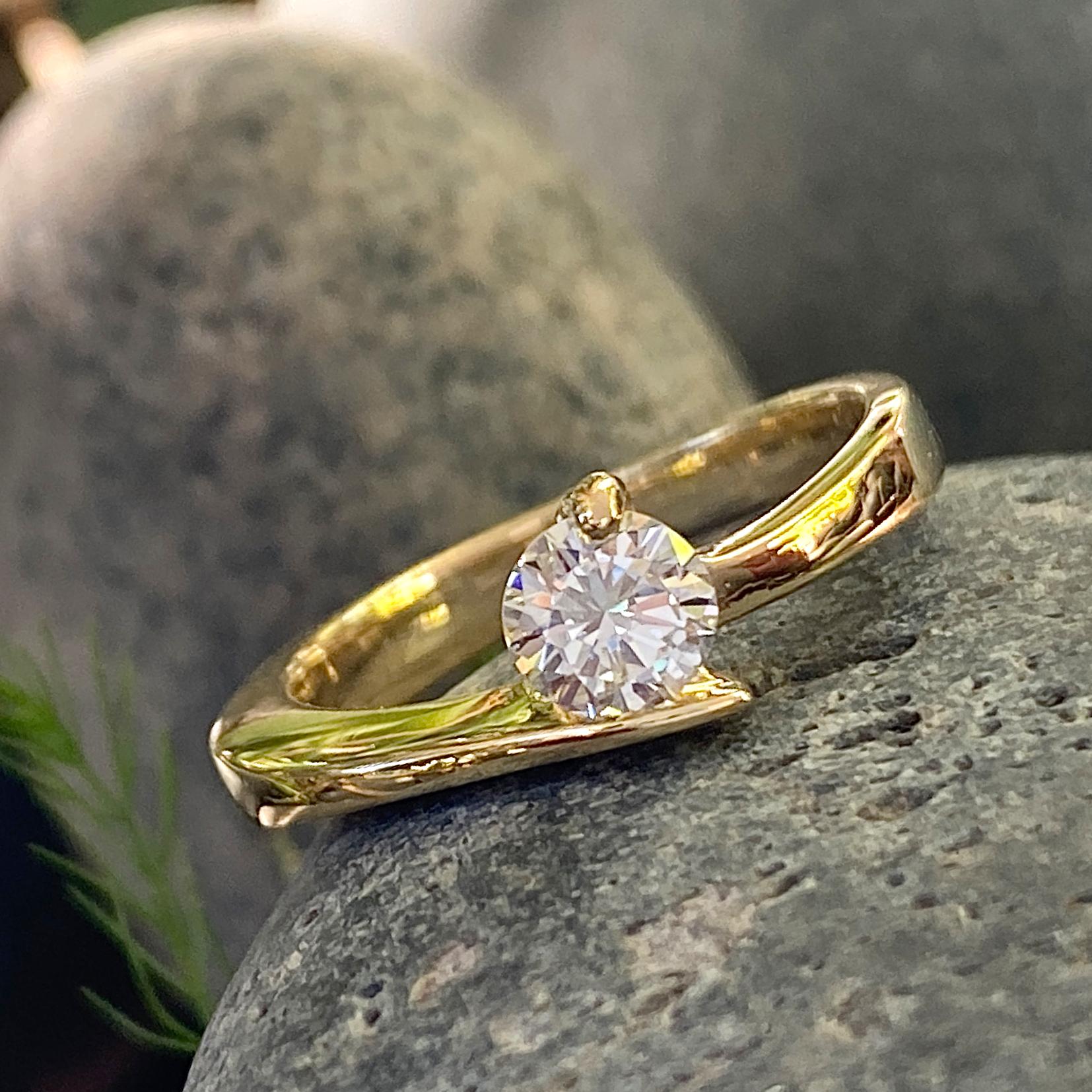 wide gold wedding band with solitaire diamond
