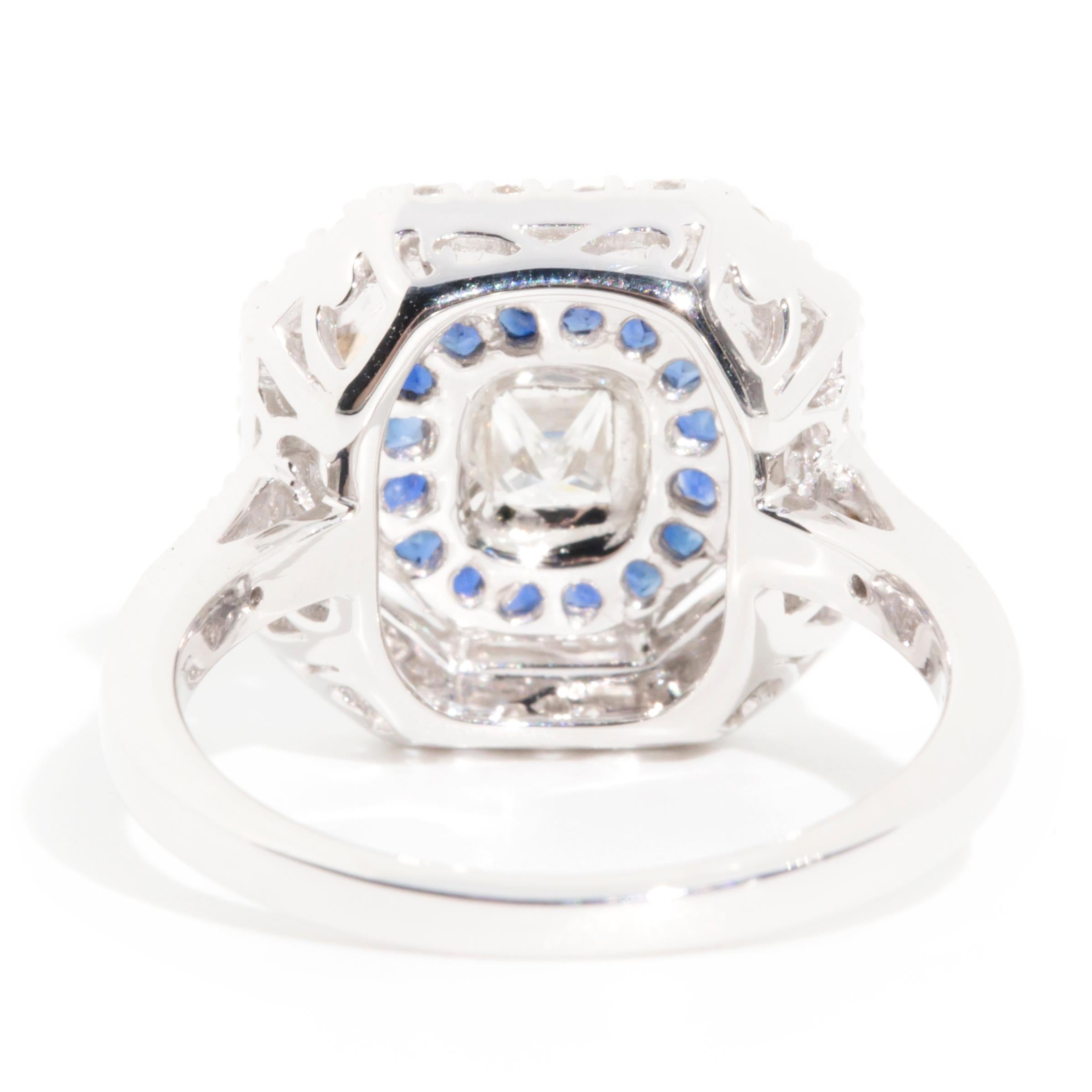 Certified 0.41 Carat Diamond and Blue Sapphire Vintage Art Deco Inspired Ring 6