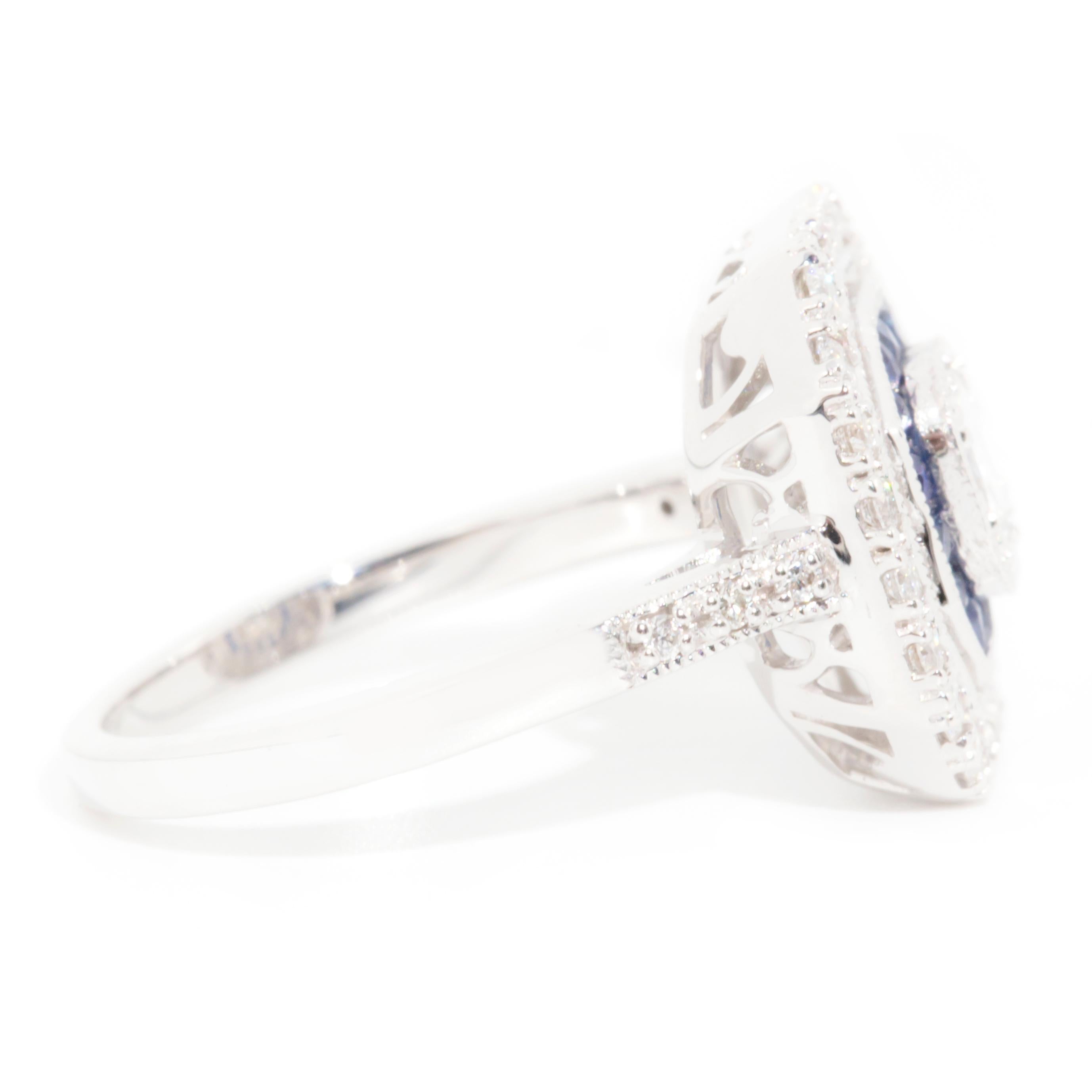 Certified 0.41 Carat Diamond and Blue Sapphire Vintage Art Deco Inspired Ring 1
