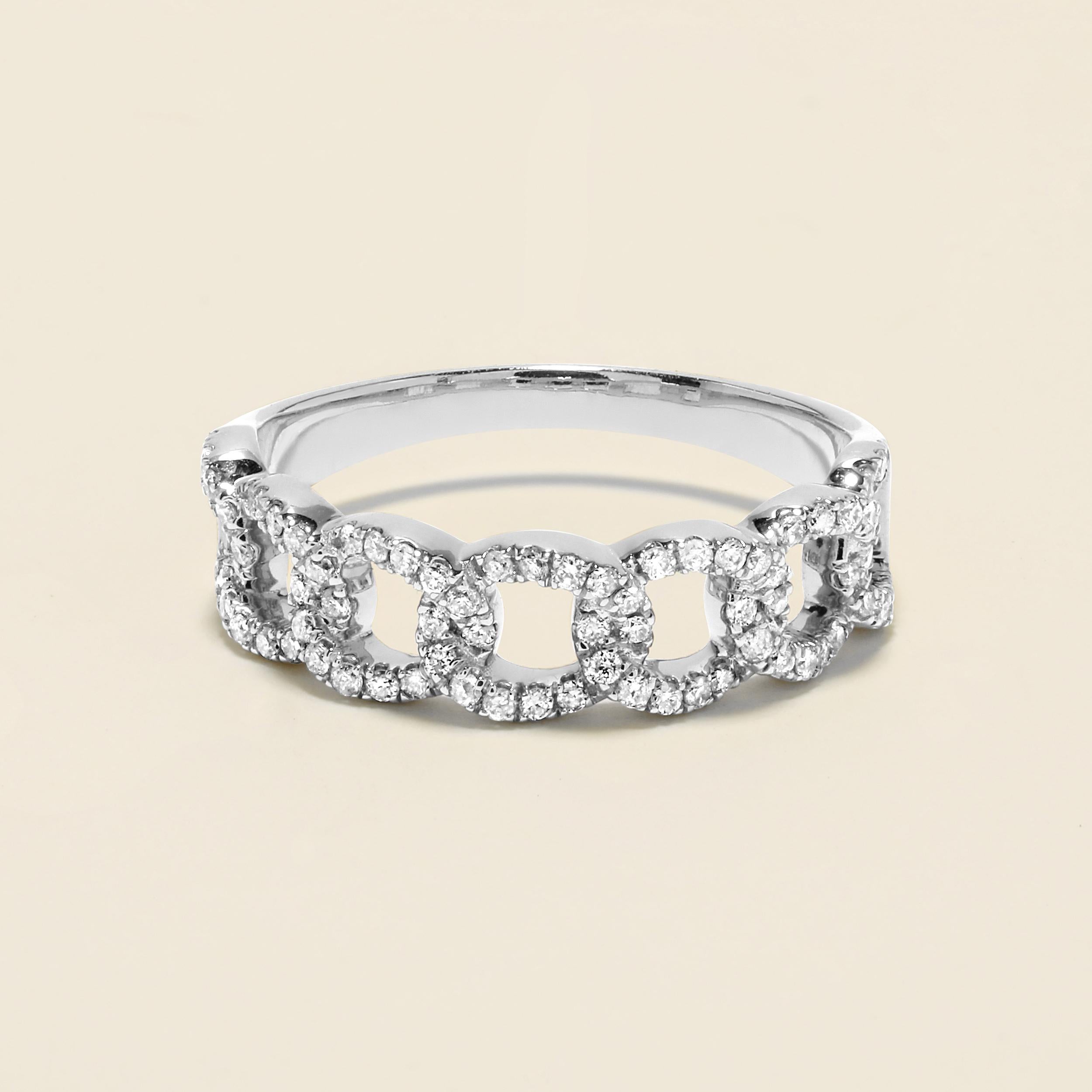 Ring Size: US 8

Crafted in 2.998 grams of 10K White Gold, the ring contains 76 stones of Round Natural Diamonds with a total of 0.375 carat in F-G color and I1-I2 clarity.

CONTEMPORARY AND TIMELESS ESSENCE: Crafted in 14-karat/18-karat with 100%