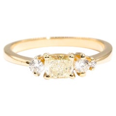 Certified 0.50 Carat Yellow Cushion Cut Diamond 18 Carat Gold Engagement Ring