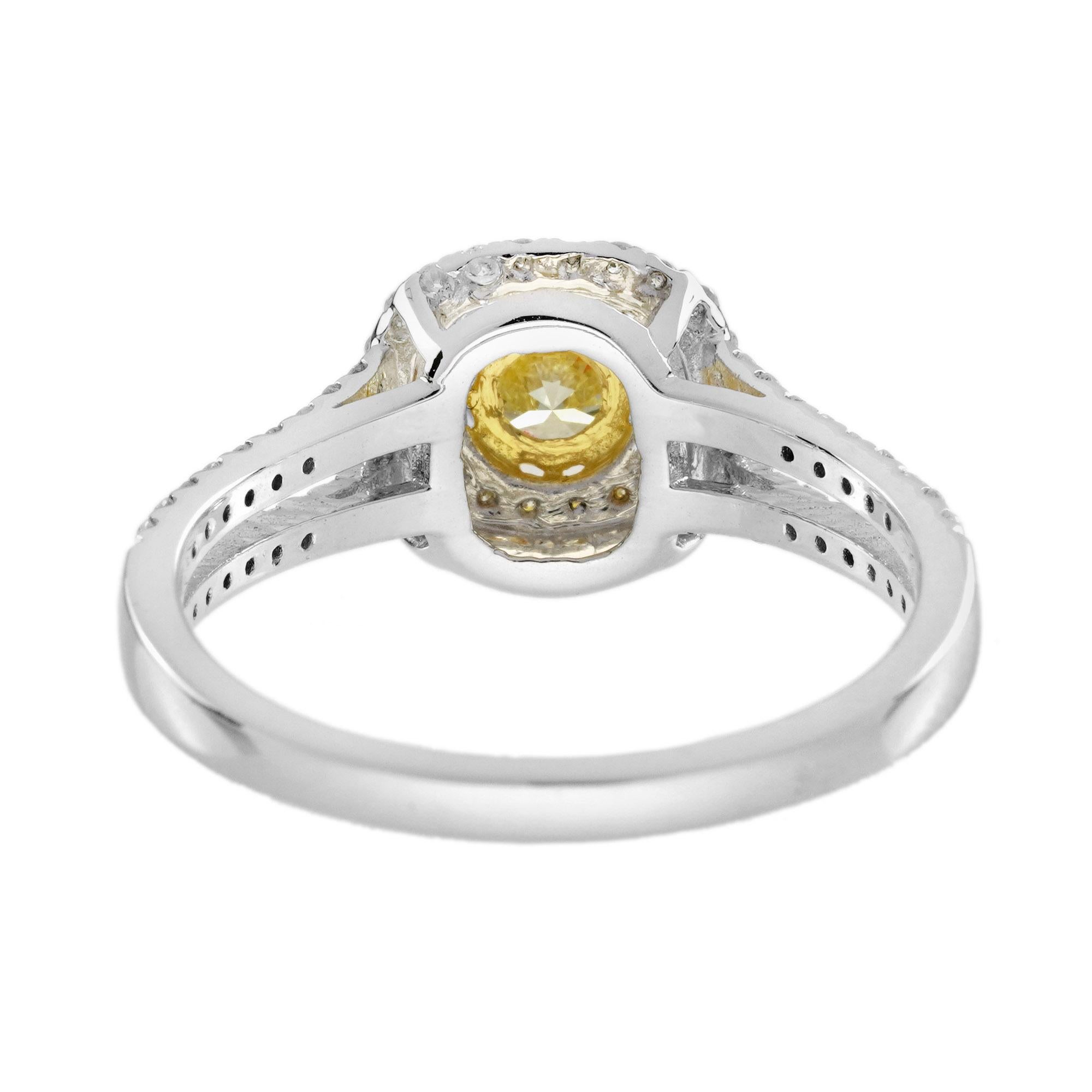 Certified 0.50 Ct. Fancy Light Yellow Diamond Split Shank Engagement Ring in 18K In New Condition In Bangkok, TH
