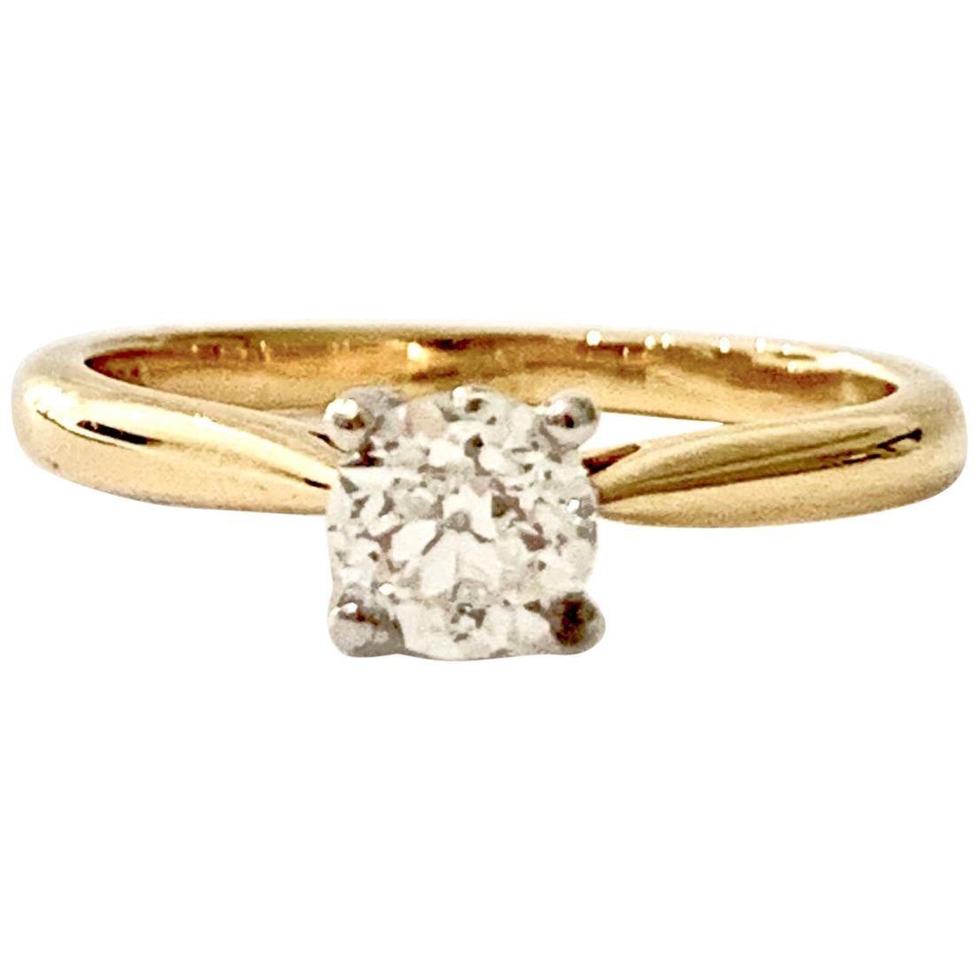 Certified 0.53 Carat Old Cut Diamond Ring Set in 18 Carat Yellow Gold For Sale