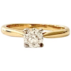 Certified 0.53 Carat Old Cut Diamond Ring Set in 18 Carat Yellow Gold