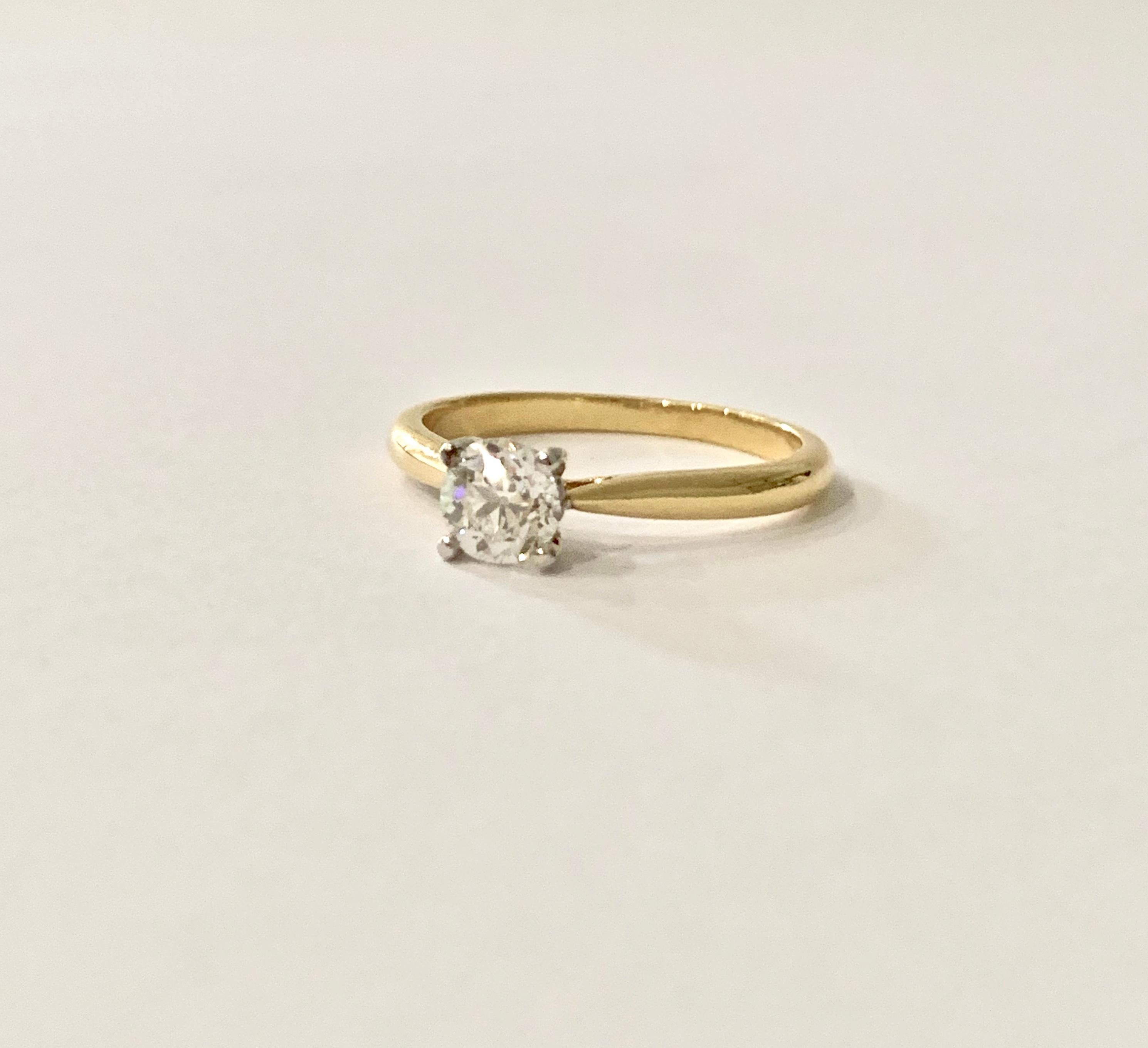 Certified 0.53 Carat Old Cut Diamond Ring Set in 18 Carat Yellow Gold For Sale 4