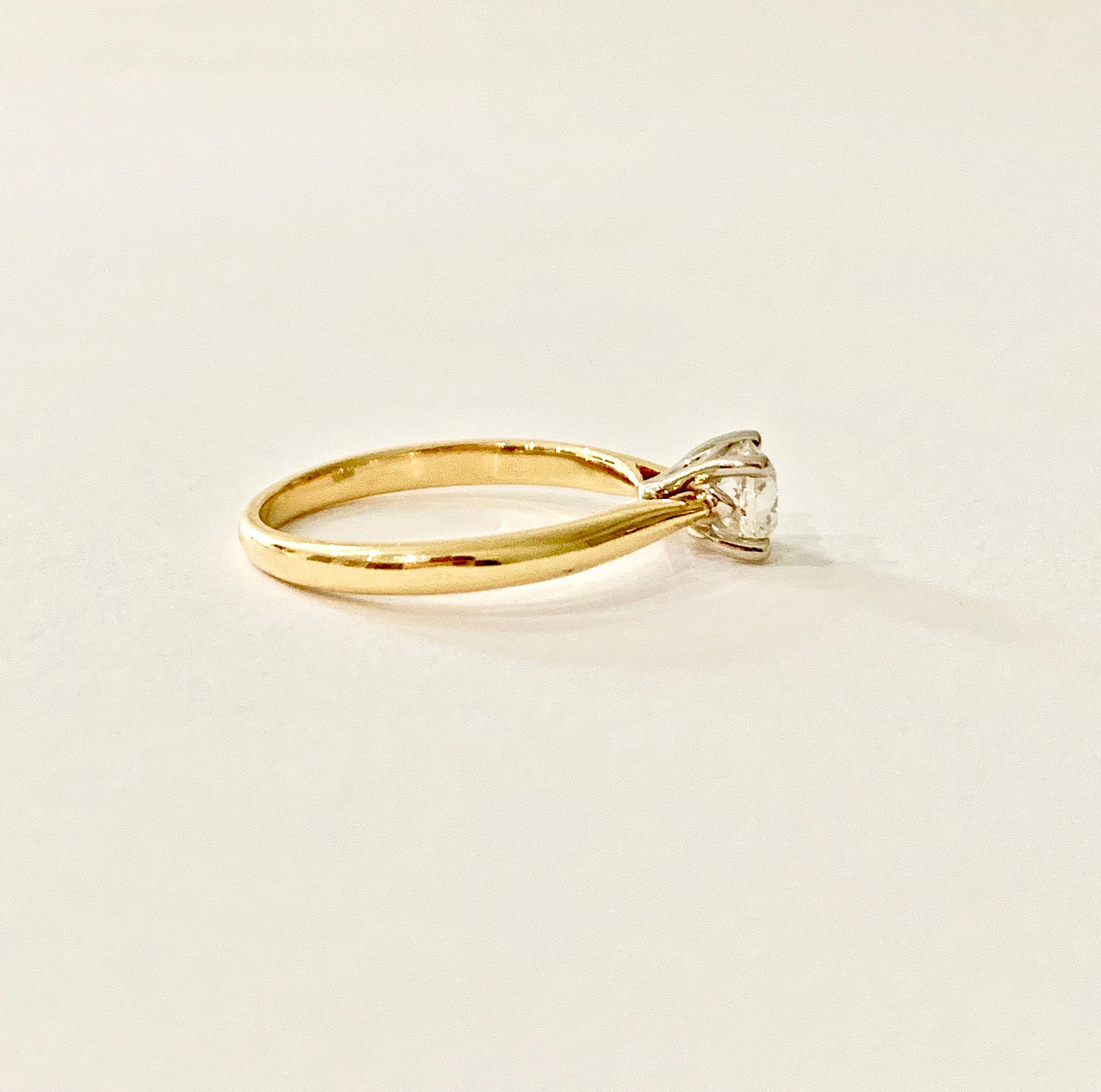 Certified 0.53 Carat Old Cut Diamond Ring Set in 18 Carat Yellow Gold In New Condition For Sale In Chislehurst, Kent