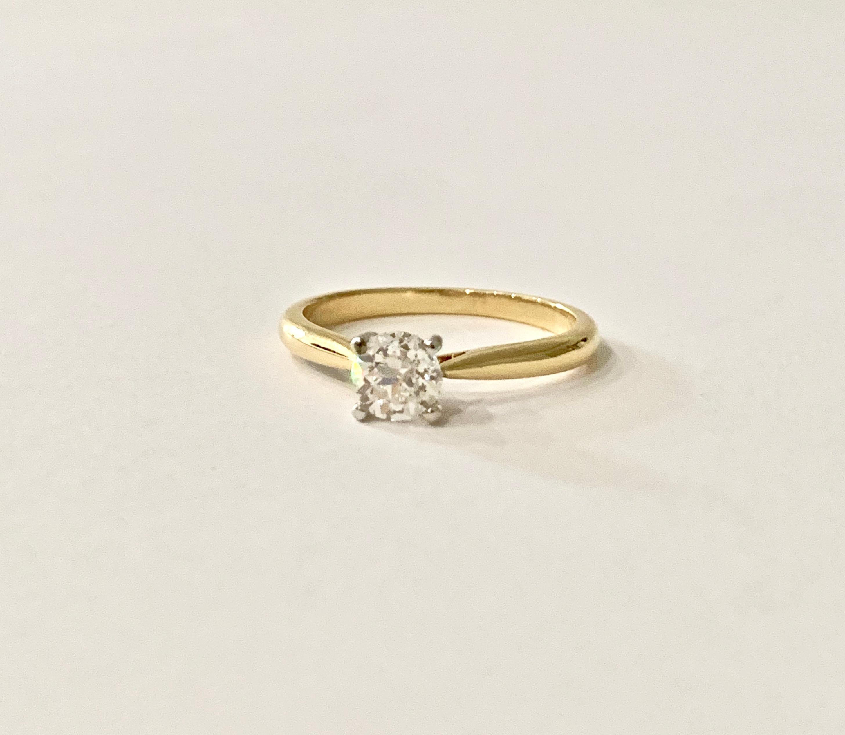 Certified 0.53 Carat Old Cut Diamond Ring Set in 18 Carat Yellow Gold For Sale 3