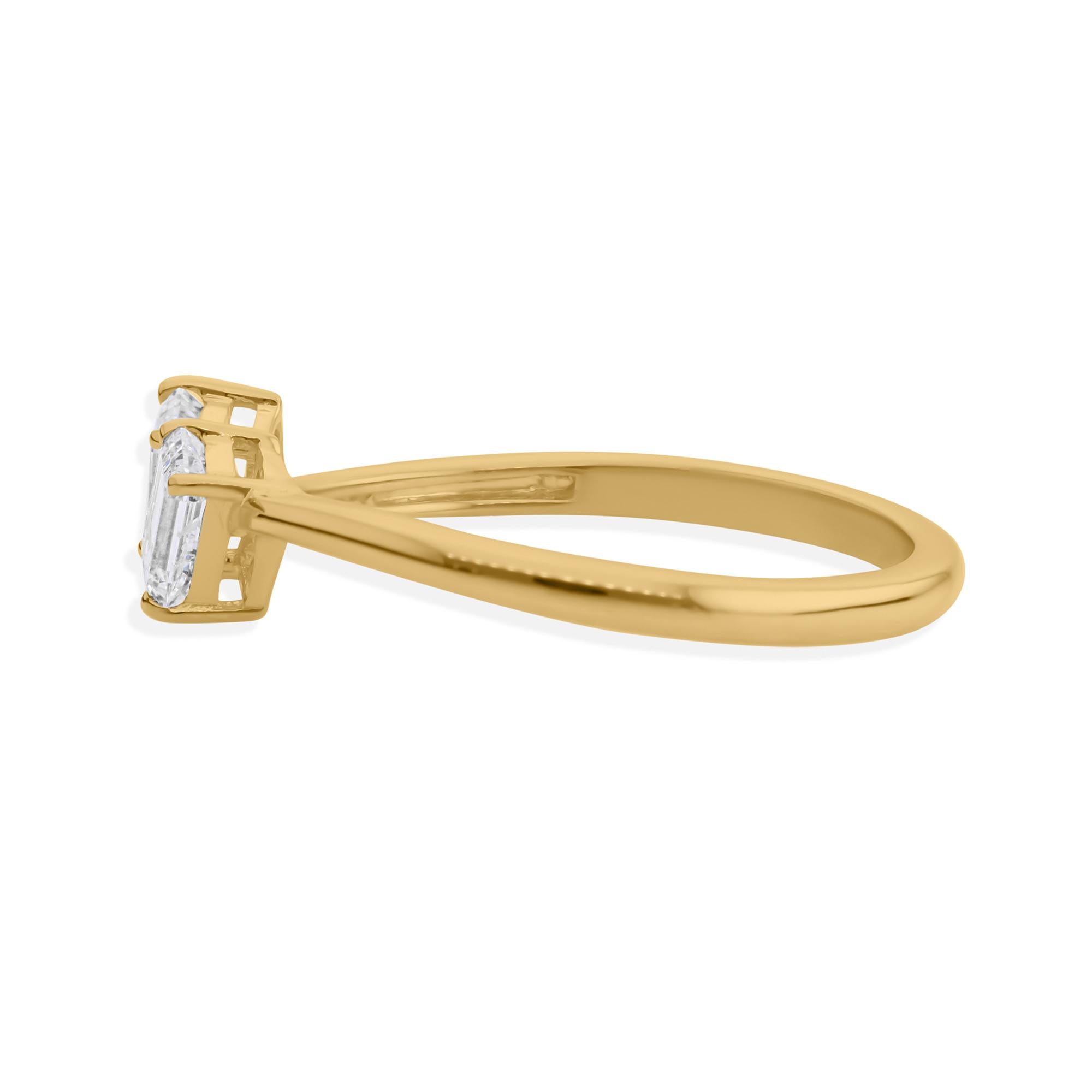 For Sale:  Certified 0.59ct SI/H Emerald Cut Diamond Two Stone Open Ring 18K Yellow Gold 4