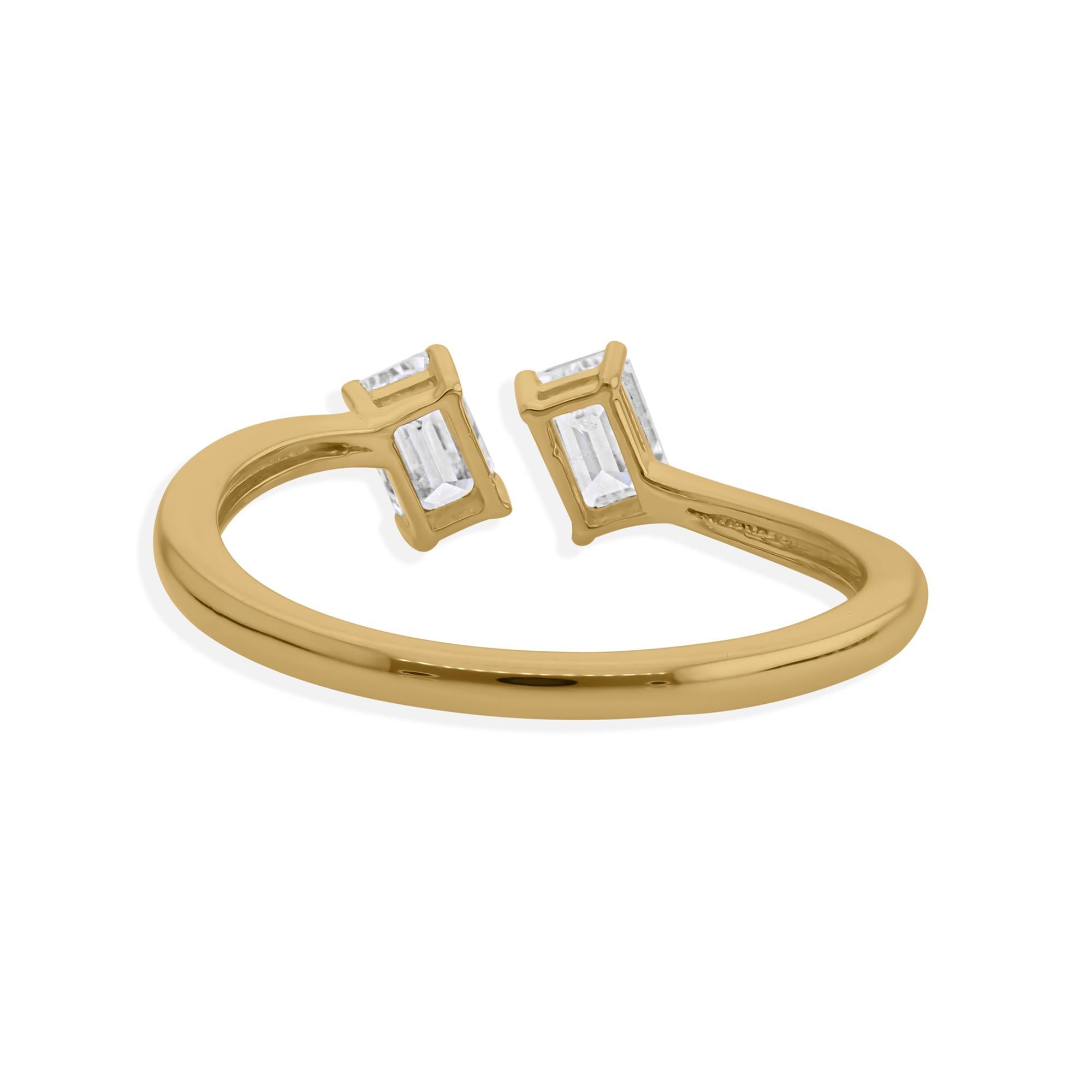 For Sale:  Certified 0.59ct SI/H Emerald Cut Diamond Two Stone Open Ring 18K Yellow Gold 5