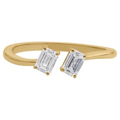 Anello aperto a due pietre con diamante taglio smeraldo certificato 0,59ct SI/H Oro giallo 18 carati