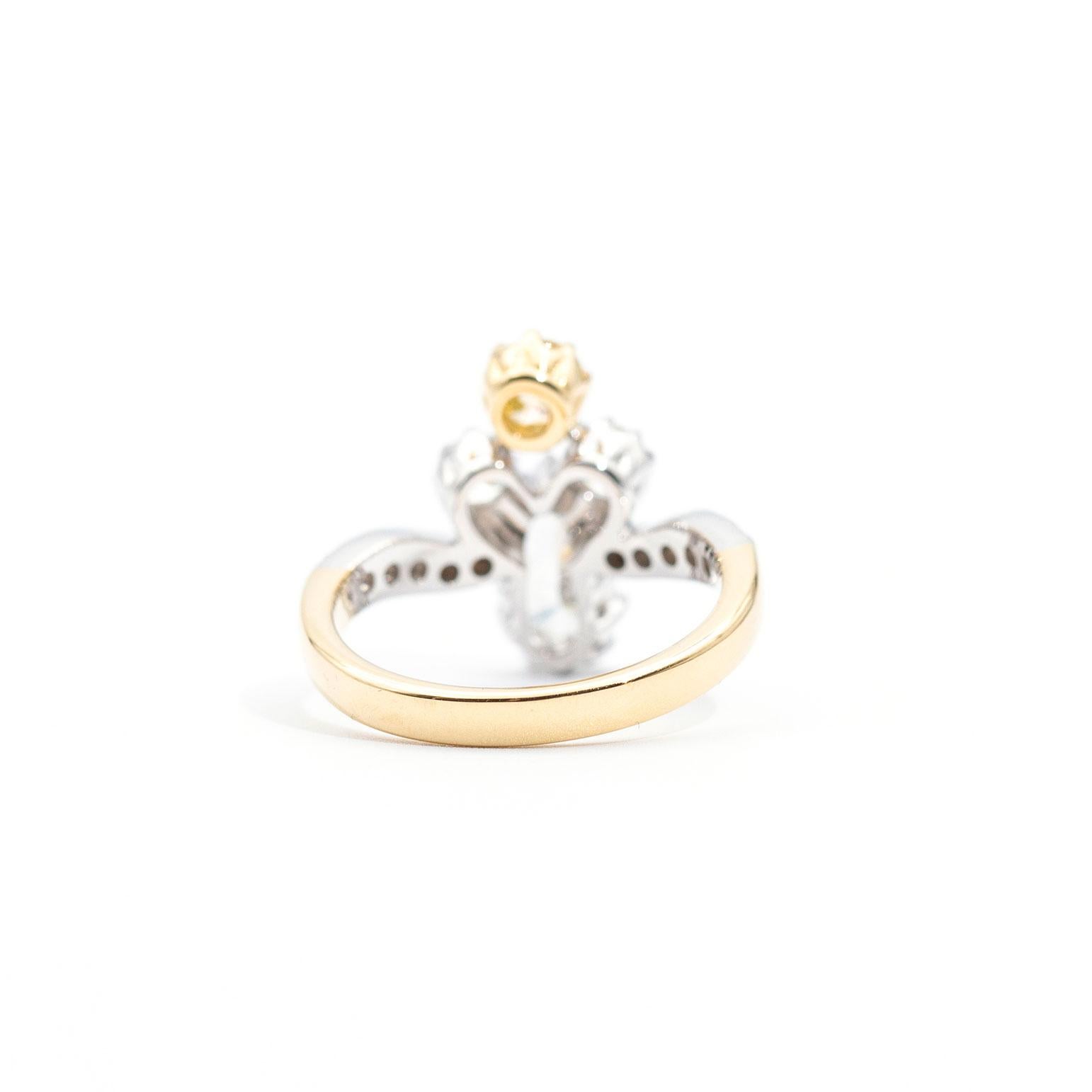 Certified 0.70 Carat Pear and Fancy Yellow Diamond Vintage 18 Carat Gold Ring 7