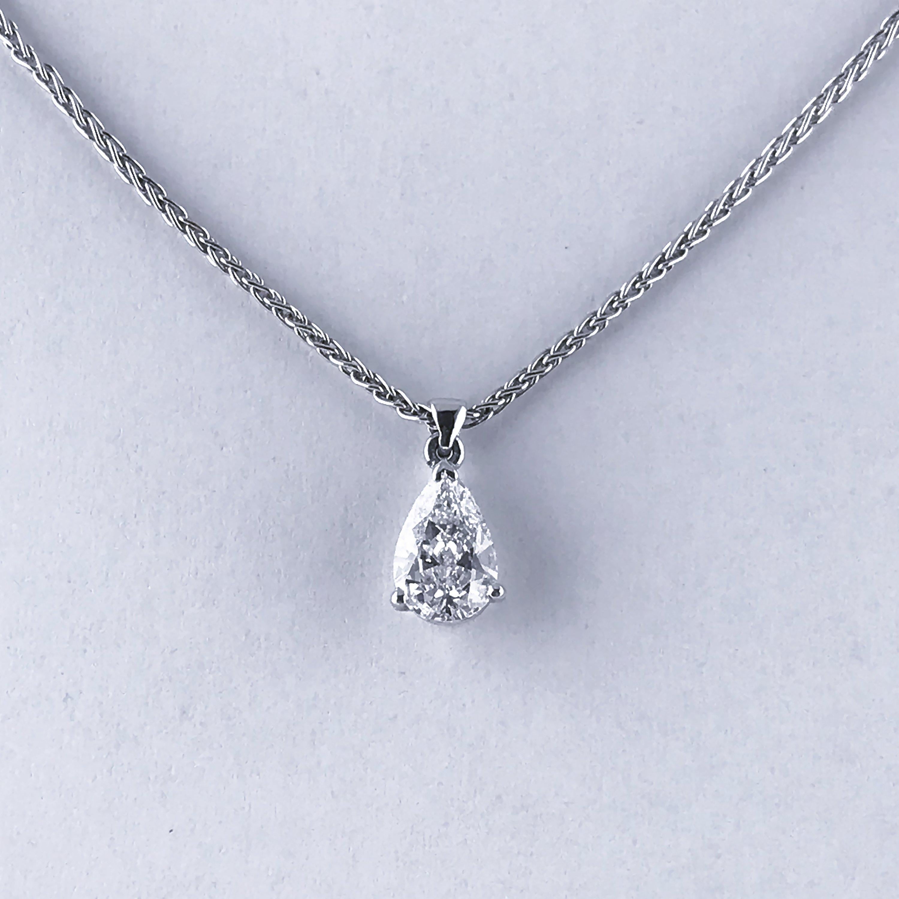 Certified 0.70 Carat Pear Shape D Color Diamond Drop Pendant In Excellent Condition In London, GB