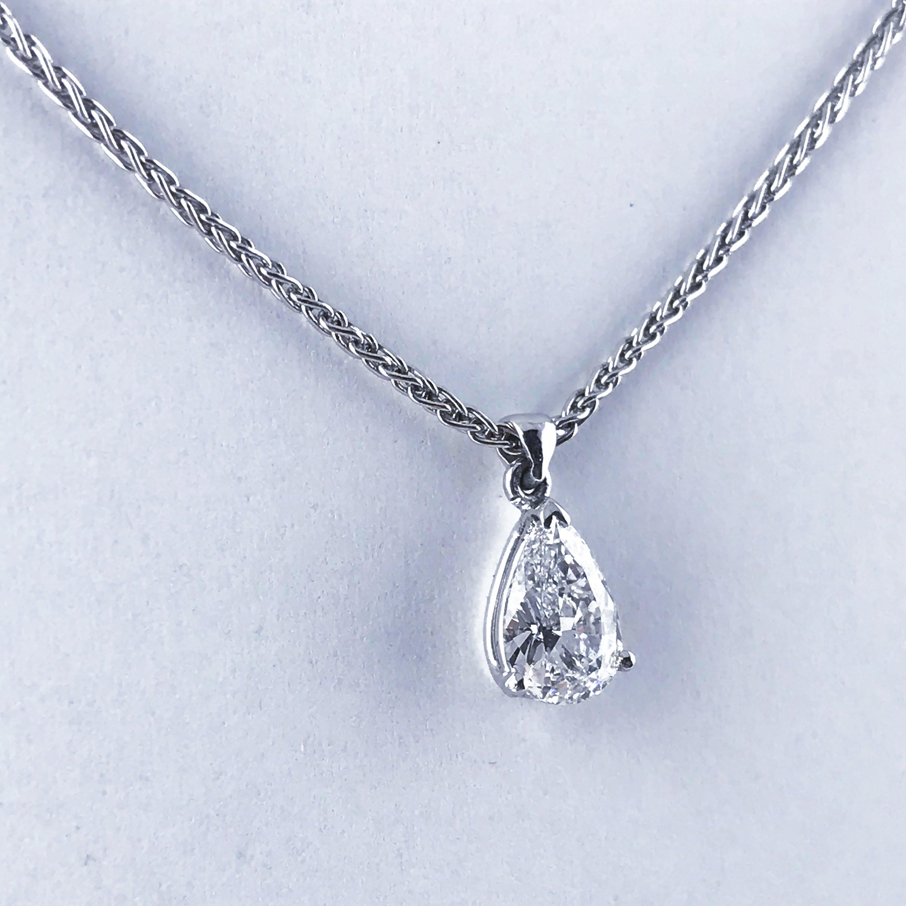 Certified 0.70 Carat Pear Shape D Color Diamond Drop Pendant 1