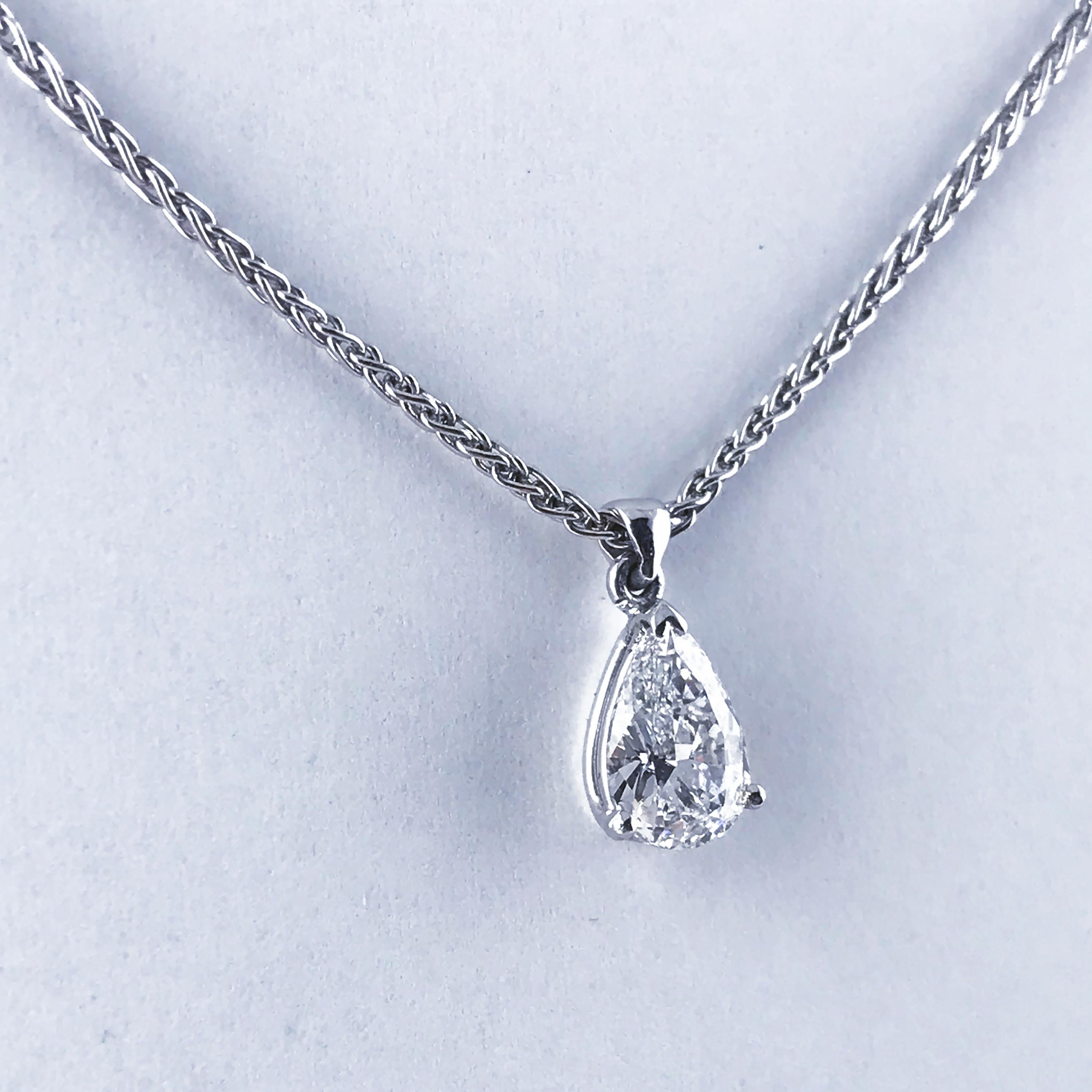 Certified 0.70 Carat Pear Shape D Color Diamond Drop Pendant In Excellent Condition In London, GB