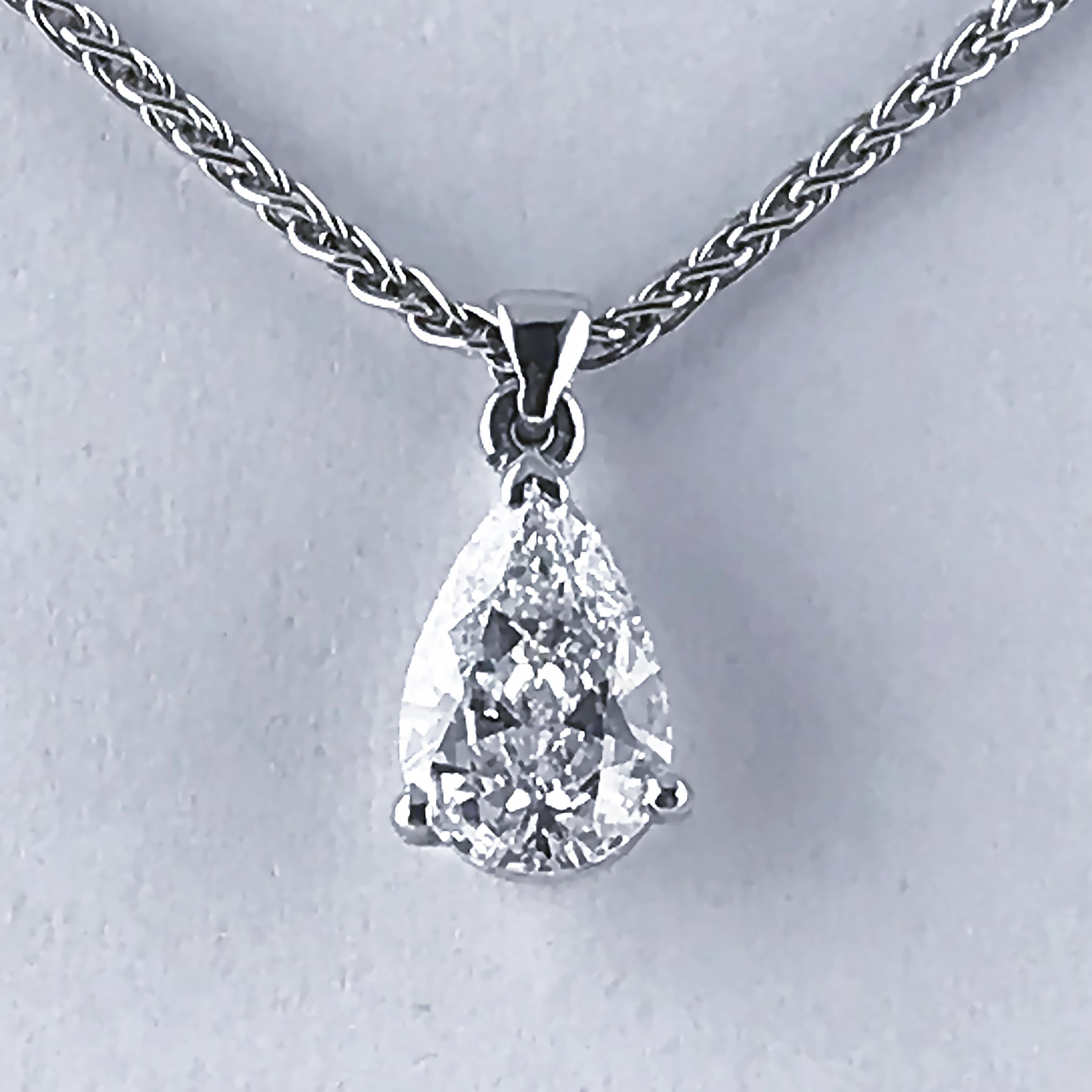 Women's or Men's Certified 0.70 Carat Pear Shape D Color Diamond Drop Pendant