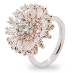 Certified 0.70 Green Raw Diamond With 0.33 Carat Pink Diamond 'Organic' 18K Ring