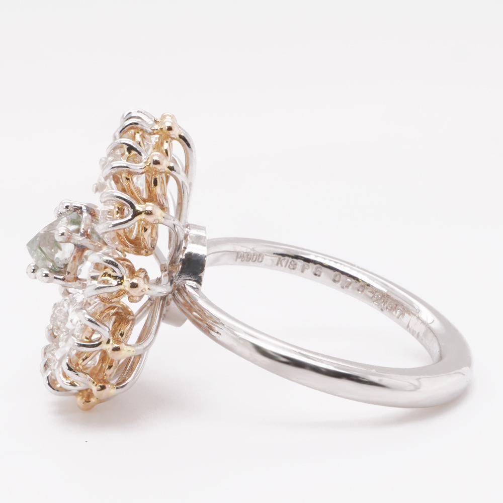 Art Nouveau Certified 0.70 Green Raw Diamond With 0.33 Carat Pink Diamond 'Organic' 18K Ring For Sale