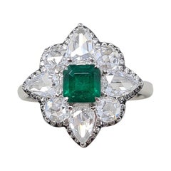 Certified 0.71 Ct Emerald 1.41 Ct Diamonds 18kt White Gold Engagement Ring