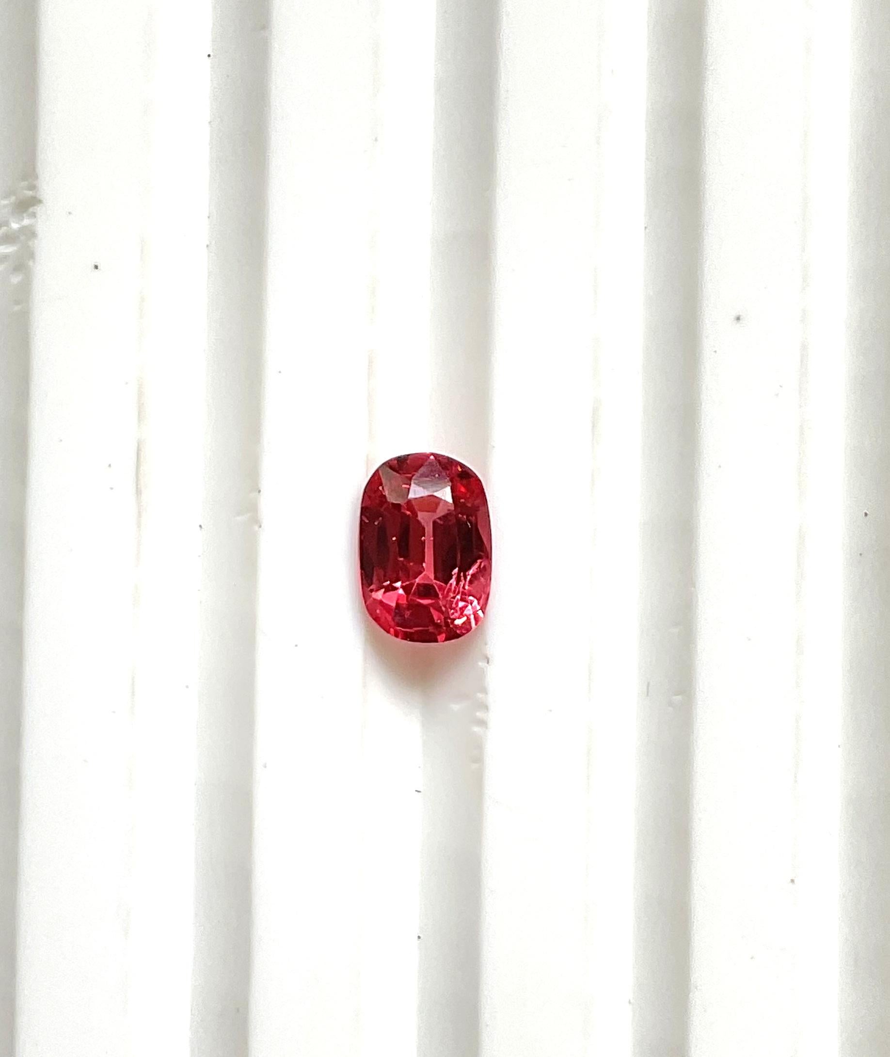 Burmese no heat orangish red spinel cushion
Rare color and quality
Can be easily set into a beautiful ring !
Clarity VS
Weight: 0.74 Carats
Size: 6.3x4.5x3 MM
Pieces: 1
Shape: Faceted cushion cut stone