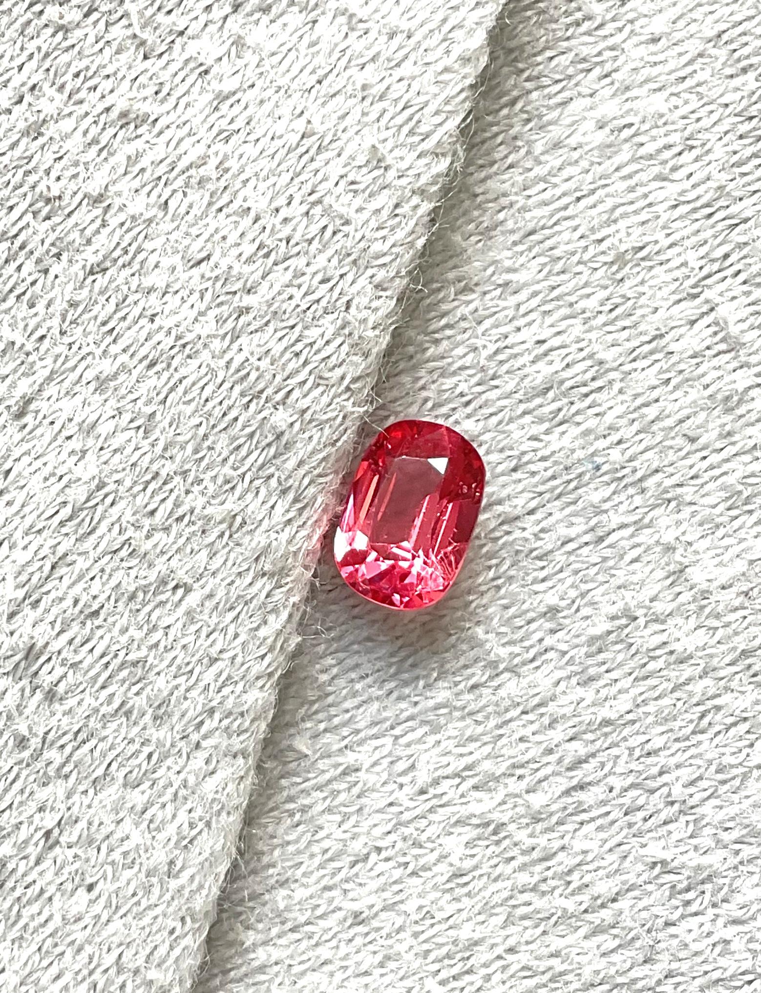 Modern Certified 0.74 Carat vivid orangy red Burmese spinel cutstone natural gem spinel