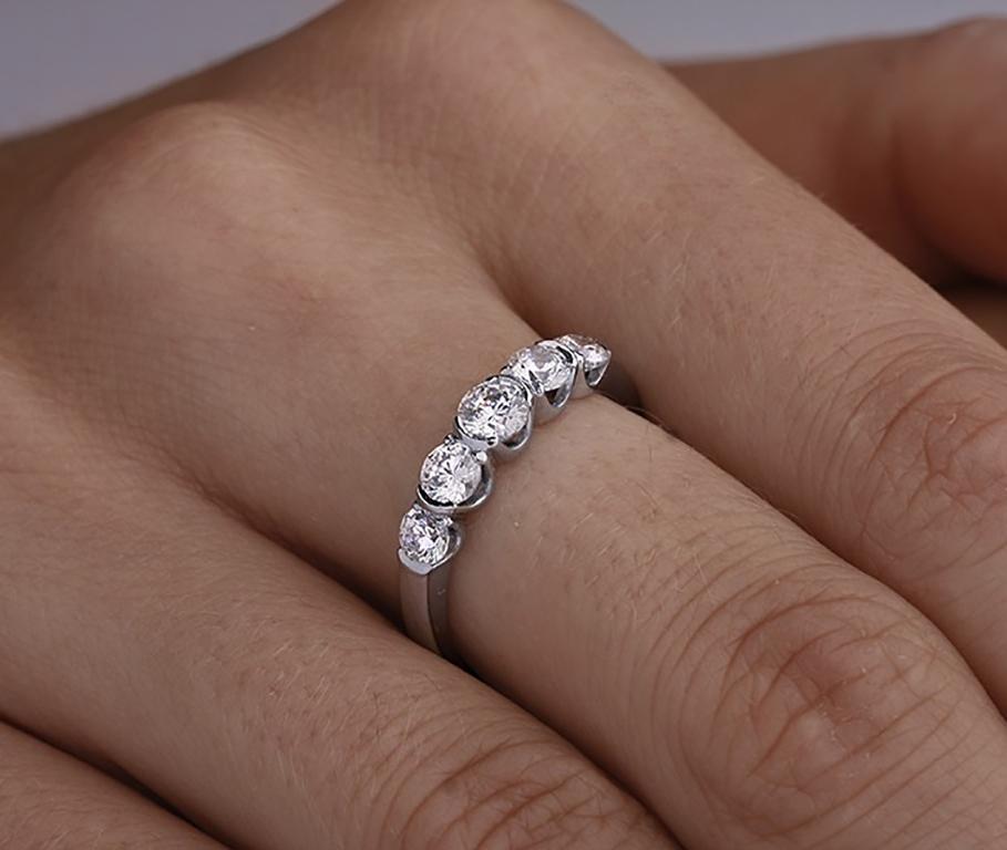 Round Cut Certified 0.75 Carat Round VS Diamond Eternity Ring Band in 14 Karat White Gold For Sale