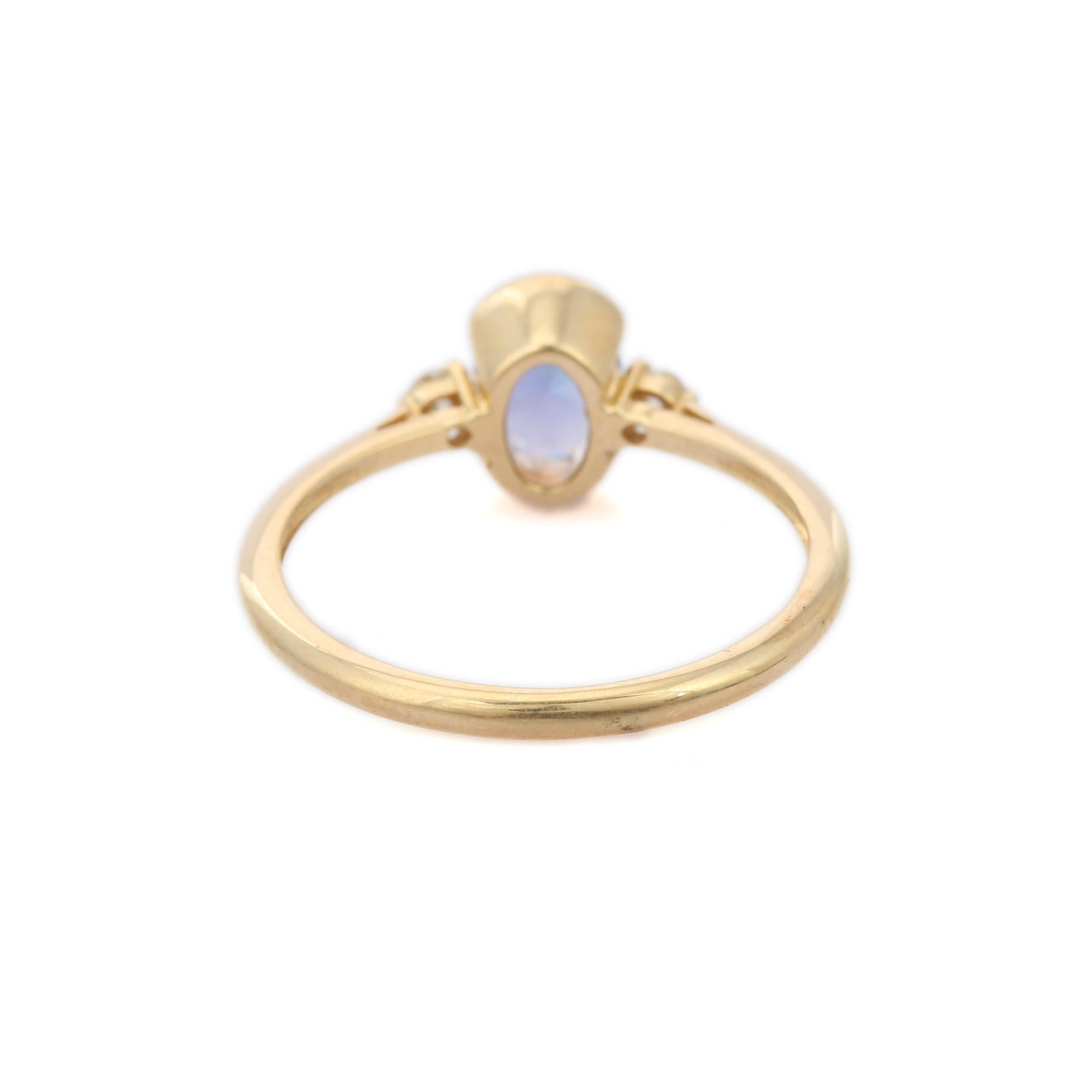 For Sale:  Certified 0.8 Carat Tanzanite and Diamond Dainty Ring in 14K Yellow Gold 3