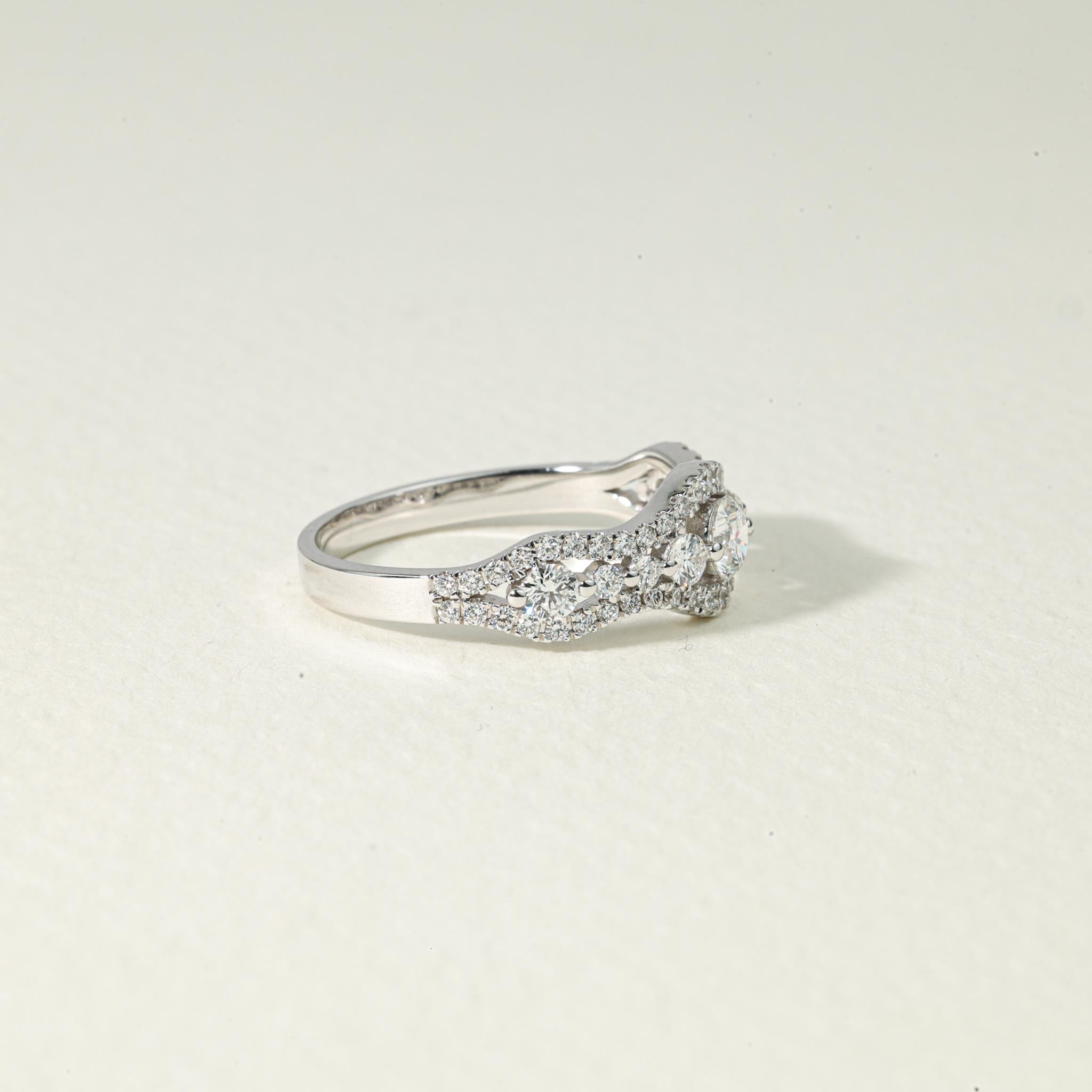 Round Cut 0.85ct Round-Cut Diamond Cluster Engagement Ring in 18K White Gold – Brilliance For Sale