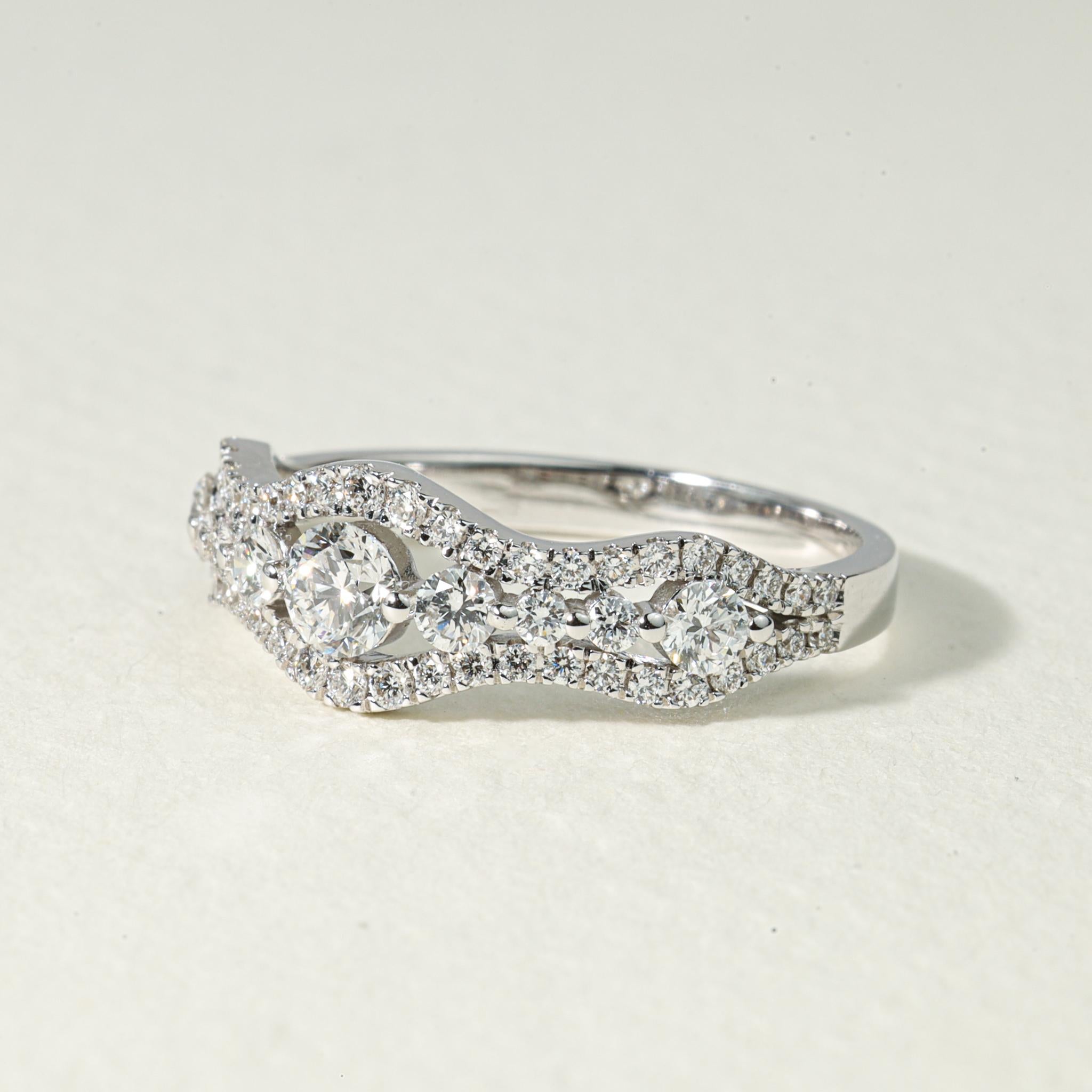 Women's 0.85ct Round-Cut Diamond Cluster Engagement Ring in 18K White Gold – Brilliance For Sale
