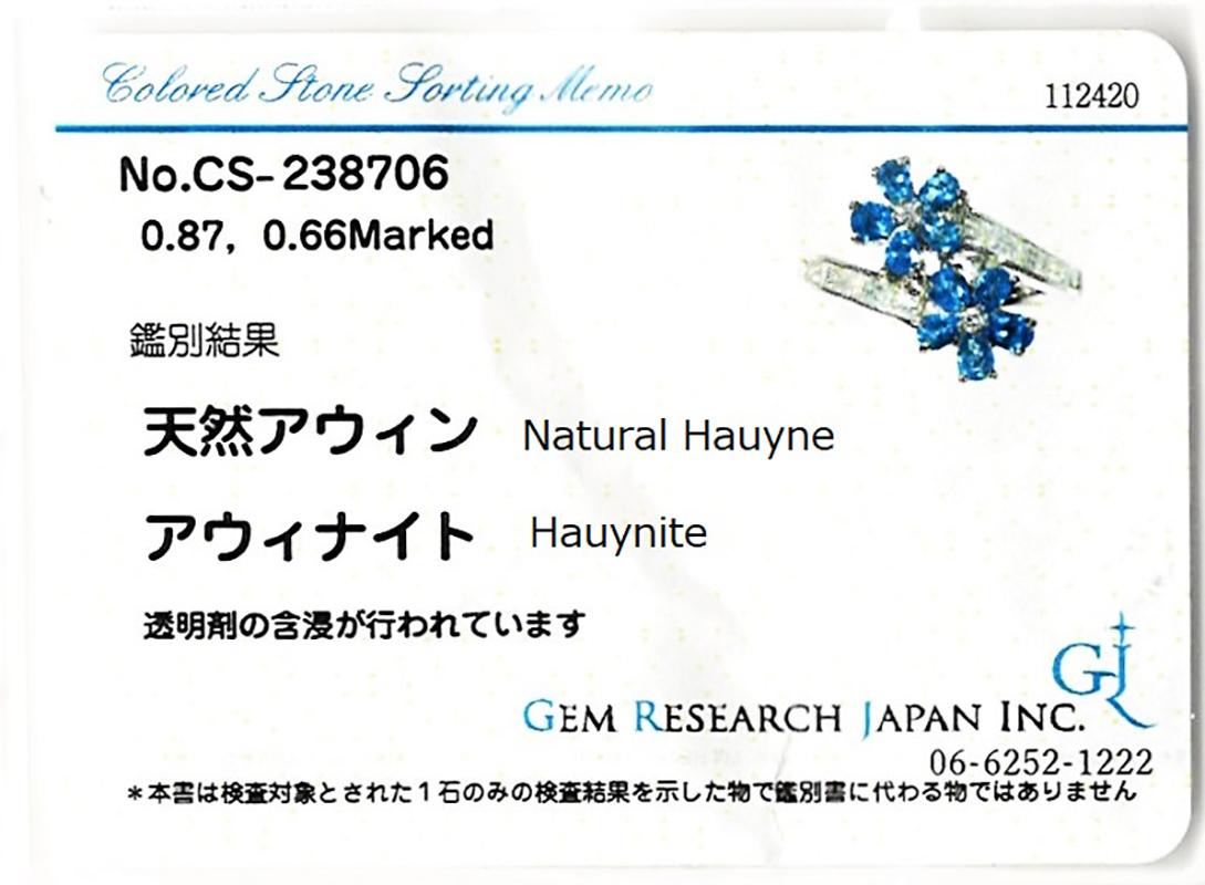 Certified 0.87 Carat Hauynite and Diamond PT 900 Cocktail Designer Ring 1