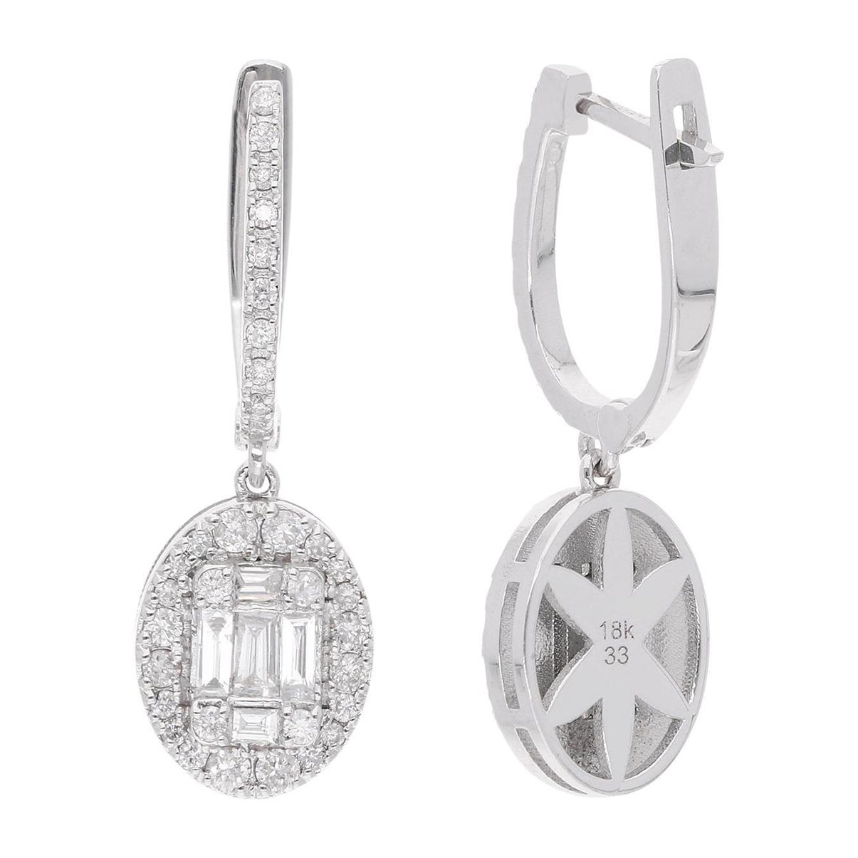 Orecchini a pendente con diamante certificato da 0,87 carati SI/H in oro bianco 14 carati