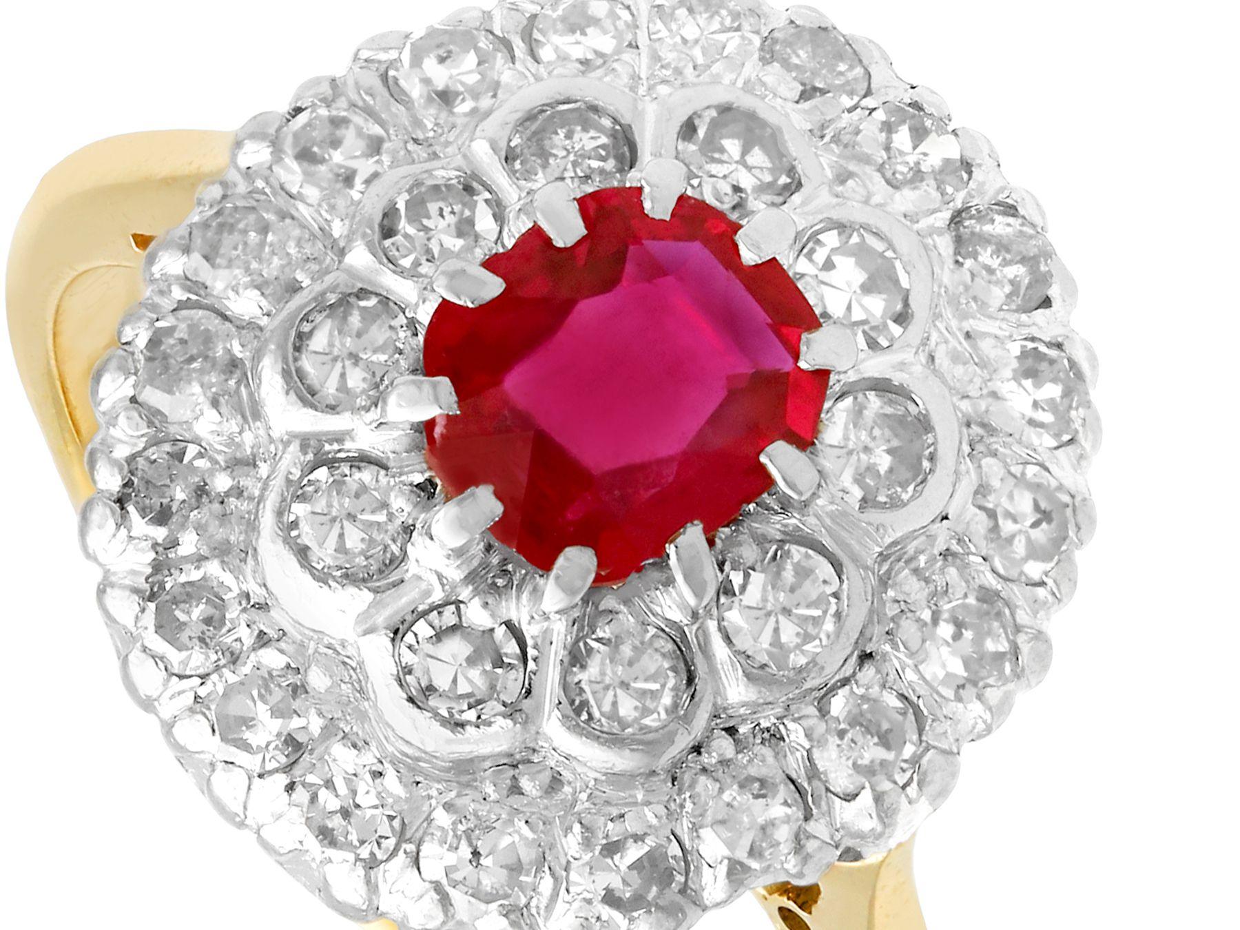 Oval Cut Certified 0.92 Carat Burmese Ruby and 0.51 Carat Diamond Cluster Ring For Sale