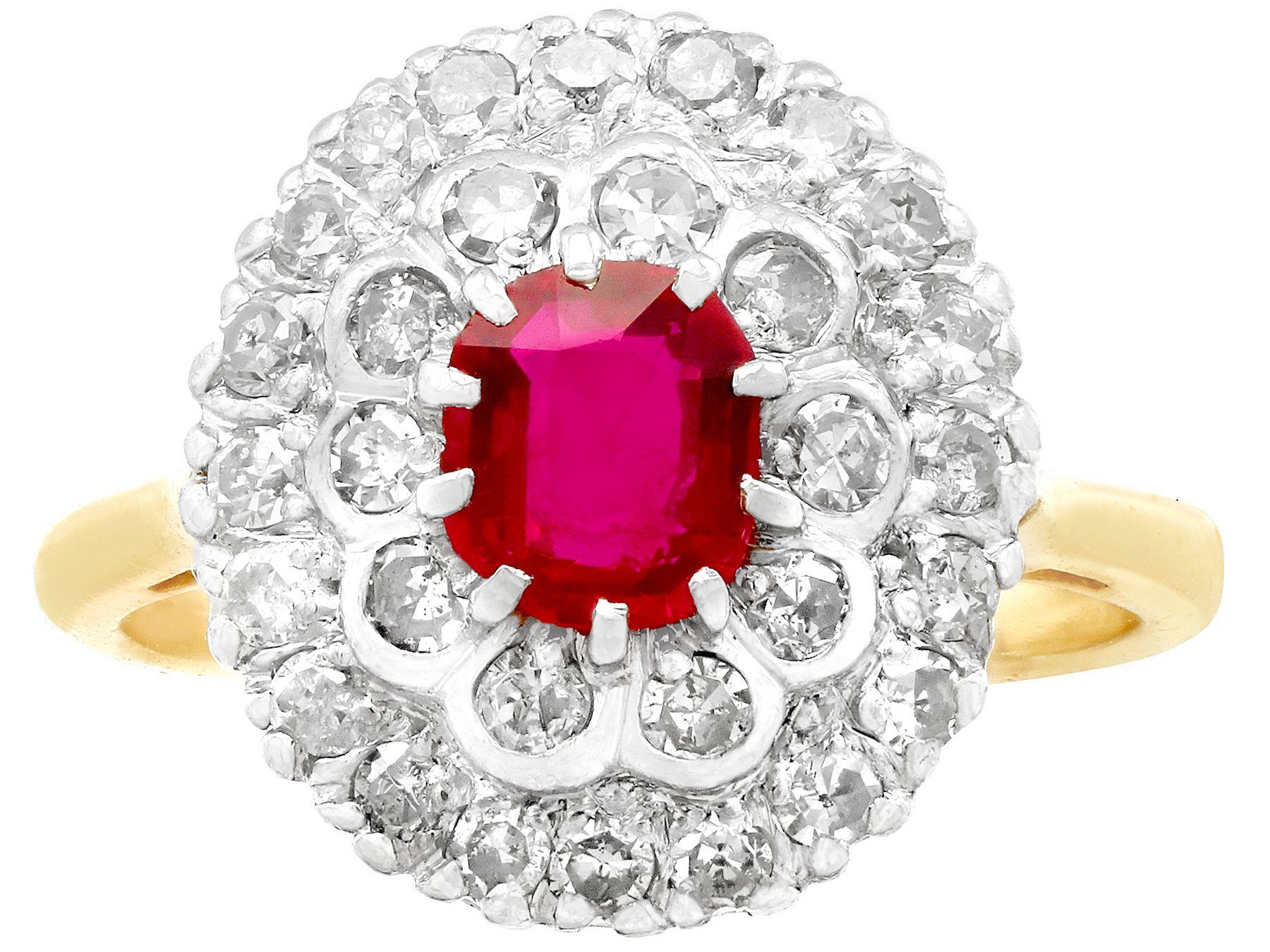 Certified 0.92 Carat Burmese Ruby and 0.51 Carat Diamond Cluster Ring In Excellent Condition For Sale In Jesmond, Newcastle Upon Tyne