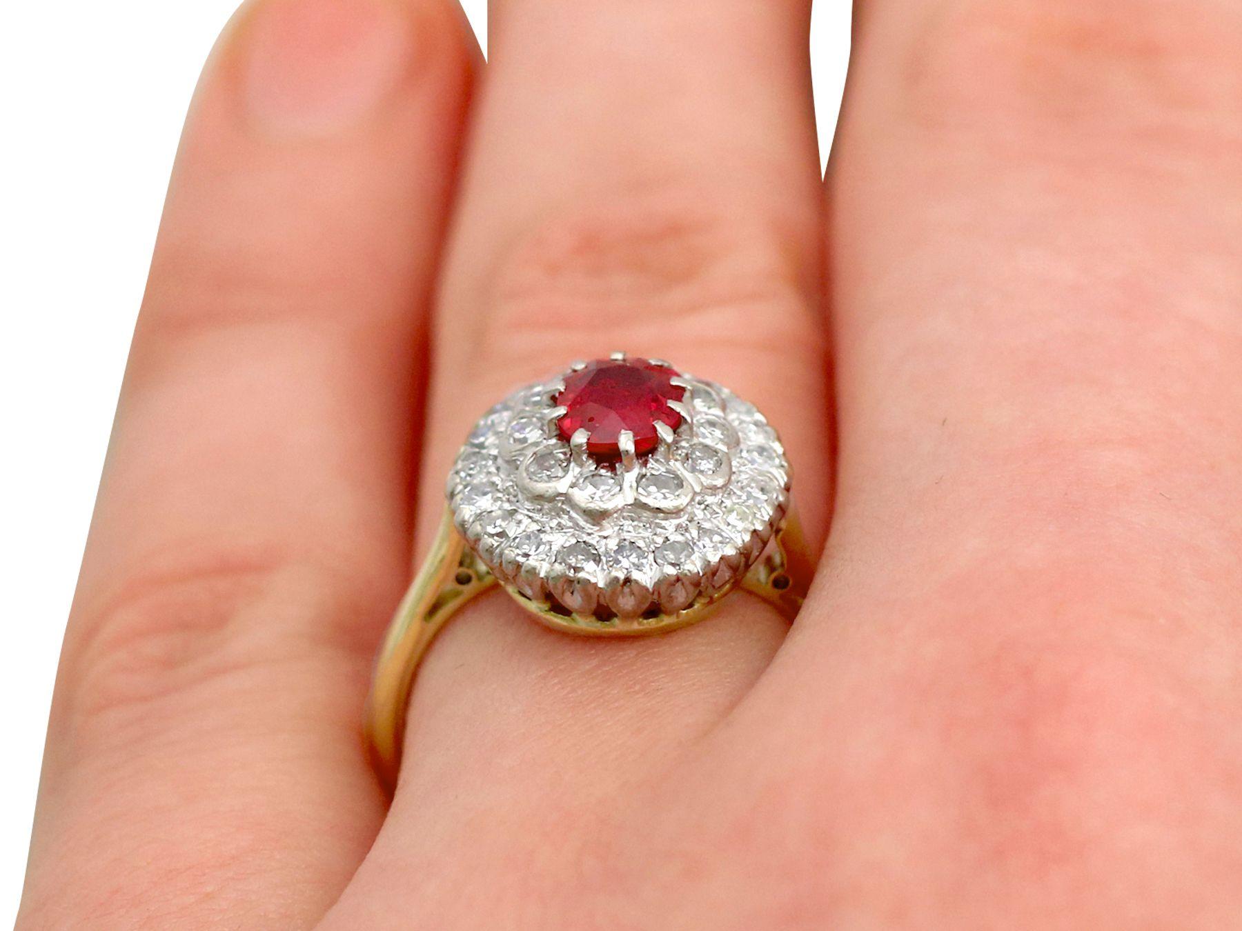 Certified 0.92 Carat Burmese Ruby and 0.51 Carat Diamond Cluster Ring For Sale 3