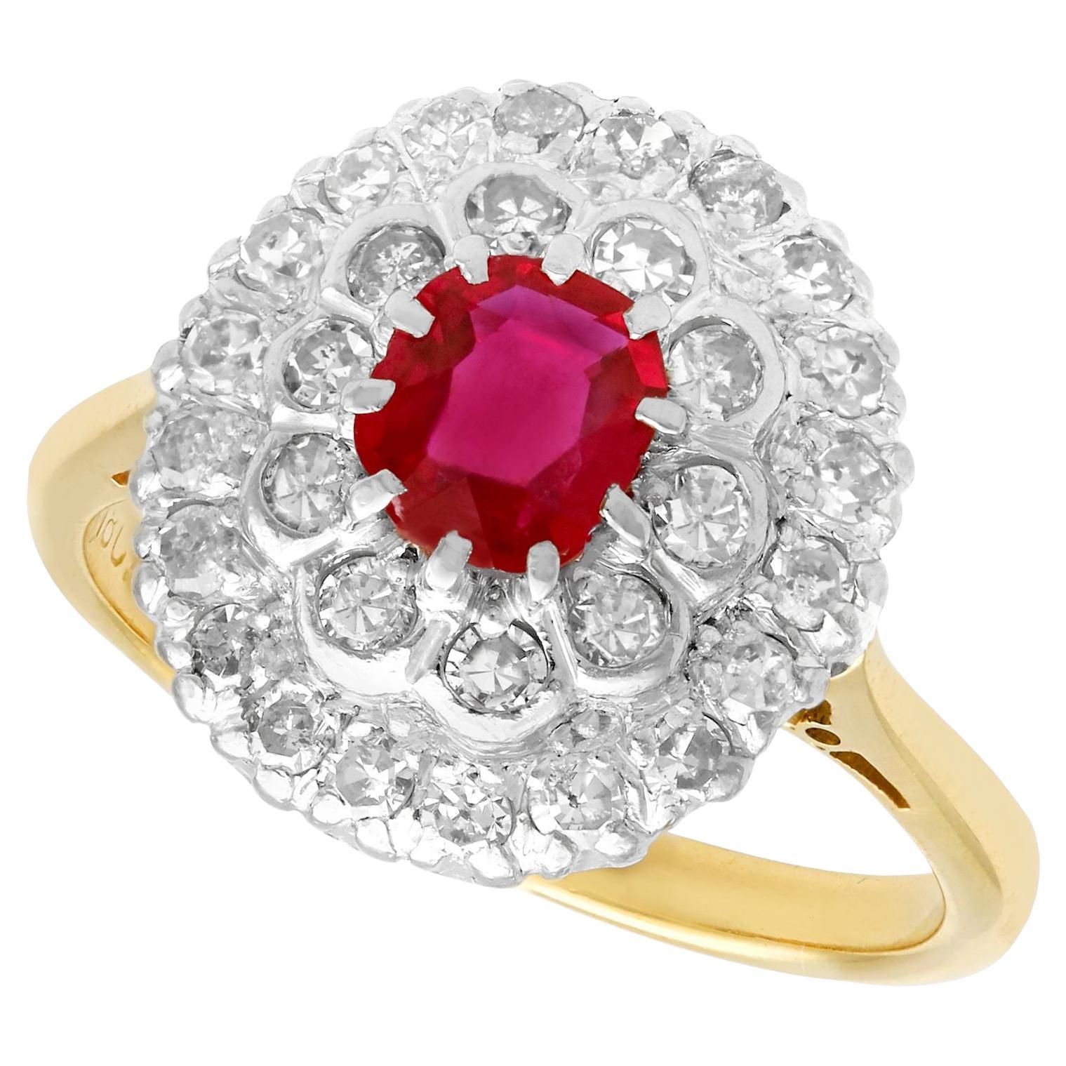 Certified 0.92 Carat Burmese Ruby and 0.51 Carat Diamond Cluster Ring For Sale