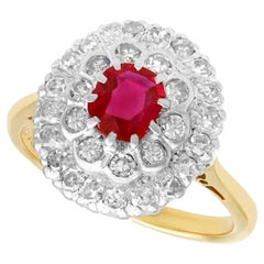 Vintage Certified 0.92 Carat Burmese Ruby and 0.51 Carat Diamond Cluster Ring