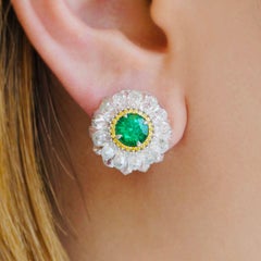 Certified 0.96 & 0.97 Carat Zambian Emerald Diamond Earrings