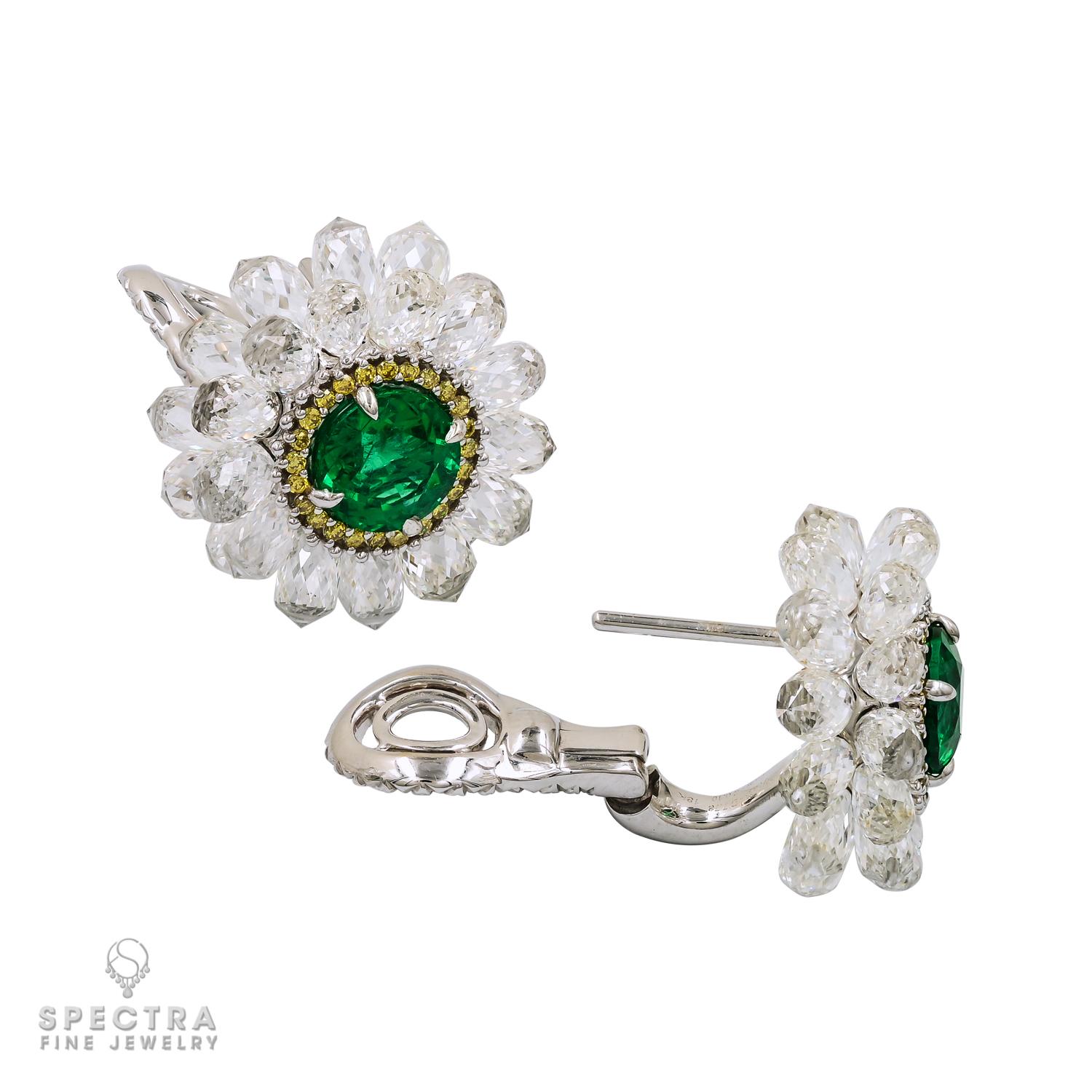 Round Cut Certified 0.96 & 0.97 Carat Zambian Emerald Diamond Earrings For Sale