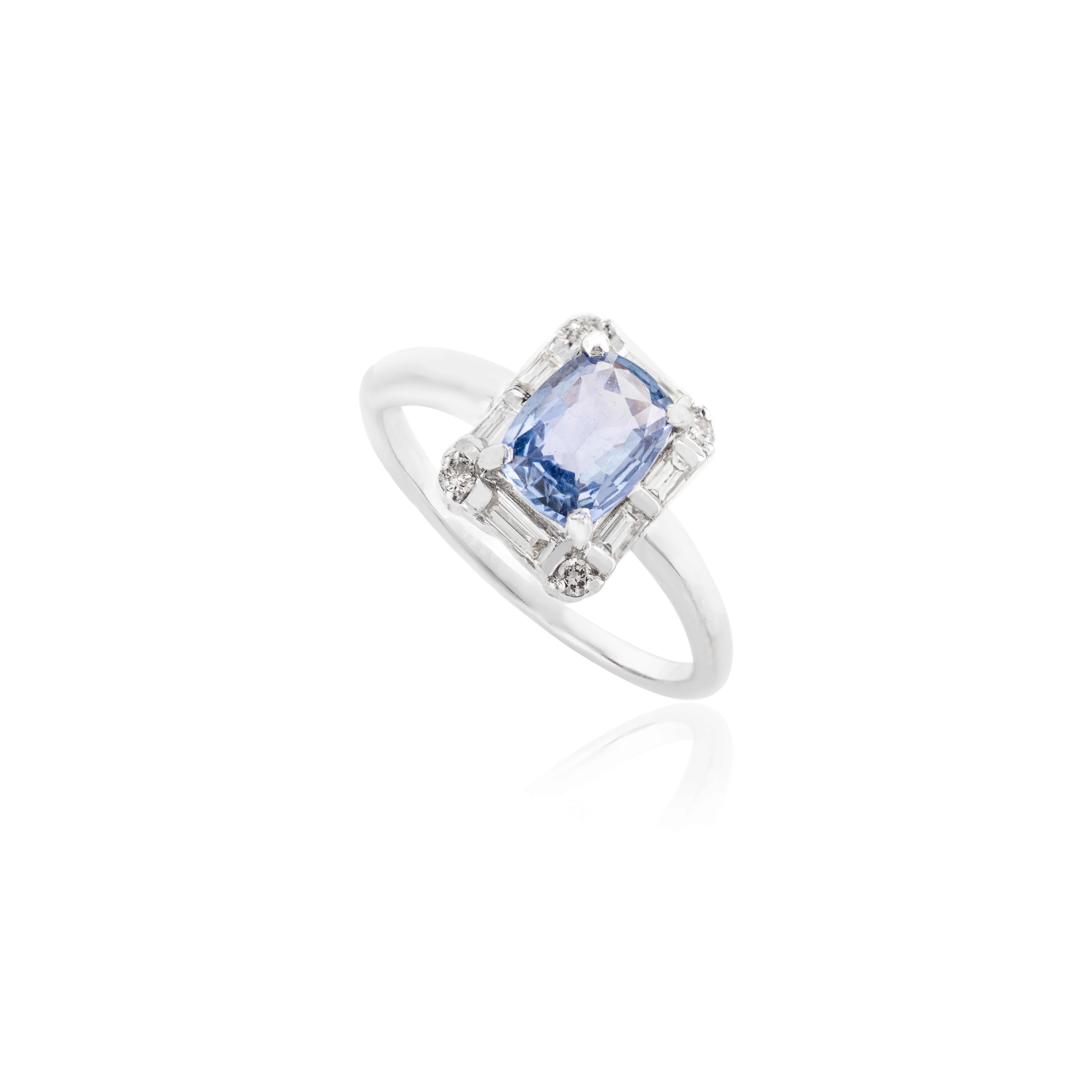 in vendita:  Anello di fidanzamento con diamante aureolato con zaffiro blu certificato 0,98 CTW in oro bianco 14k 3