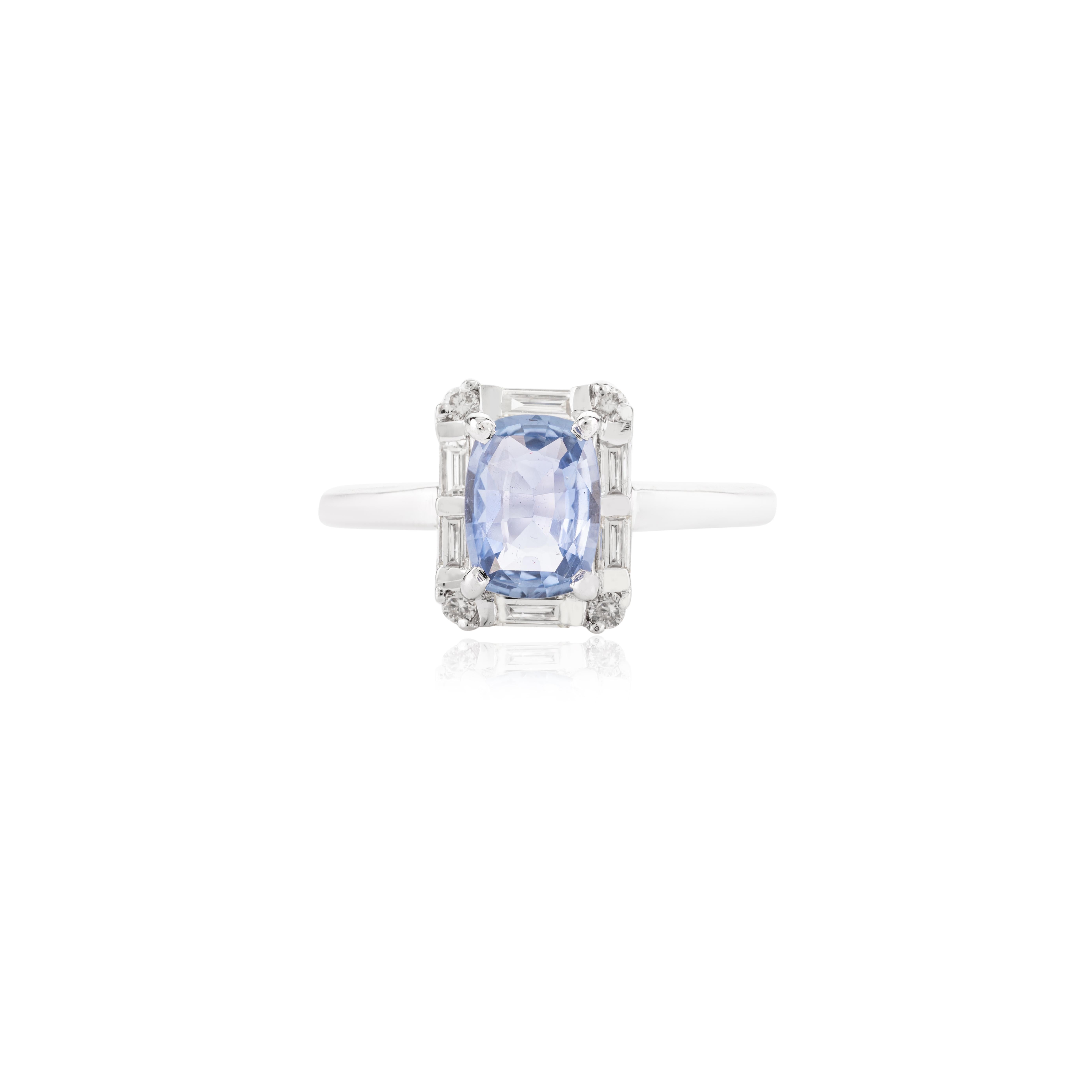 in vendita:  Anello di fidanzamento con diamante aureolato con zaffiro blu certificato 0,98 CTW in oro bianco 14k 8
