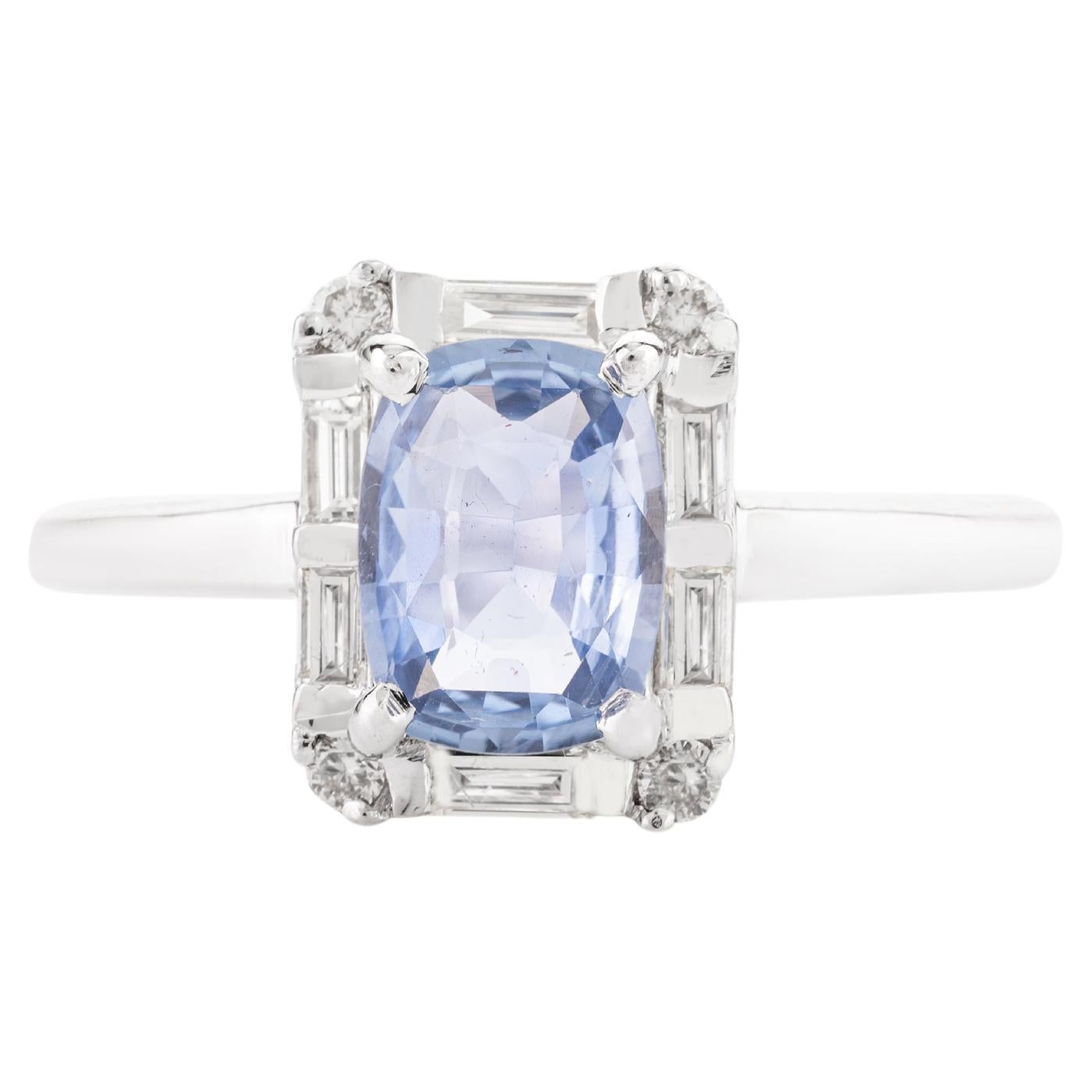 Certified 0.98 CTW Blue Sapphire Halo Diamond Engagement Ring in 14k White Gold