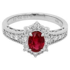 Certified 1 Carat Burma Reddish Purple Ruby Solitaire PT900 Ring
