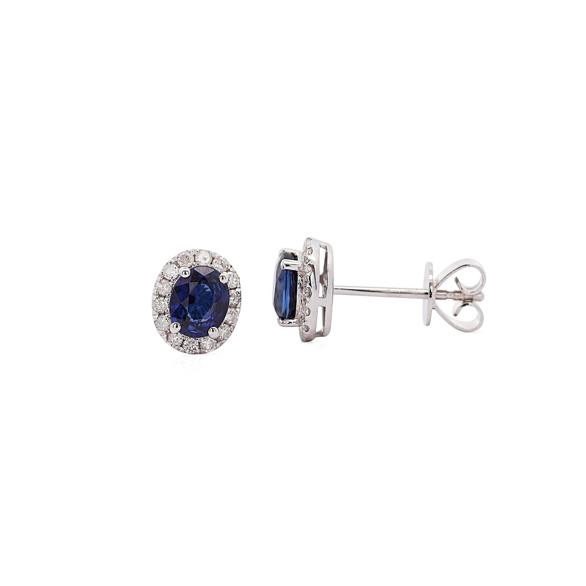 Orecchini a perno con diamante ovale e zaffiro blu da 1 carato certificato in vendita 2